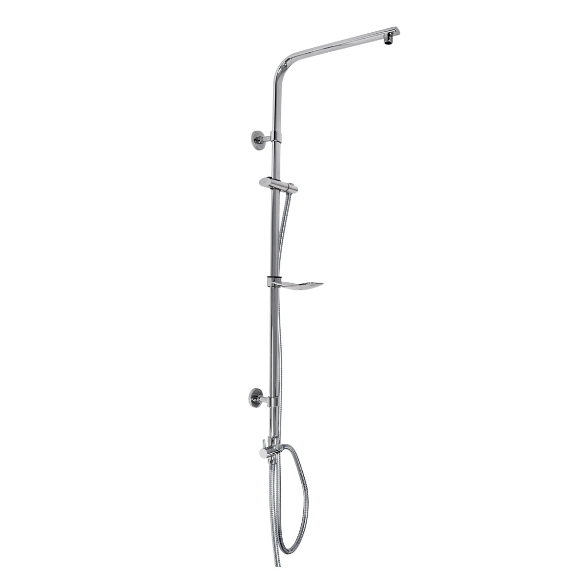 Système de douche avec support réglable et conduite de tuyau flexible.