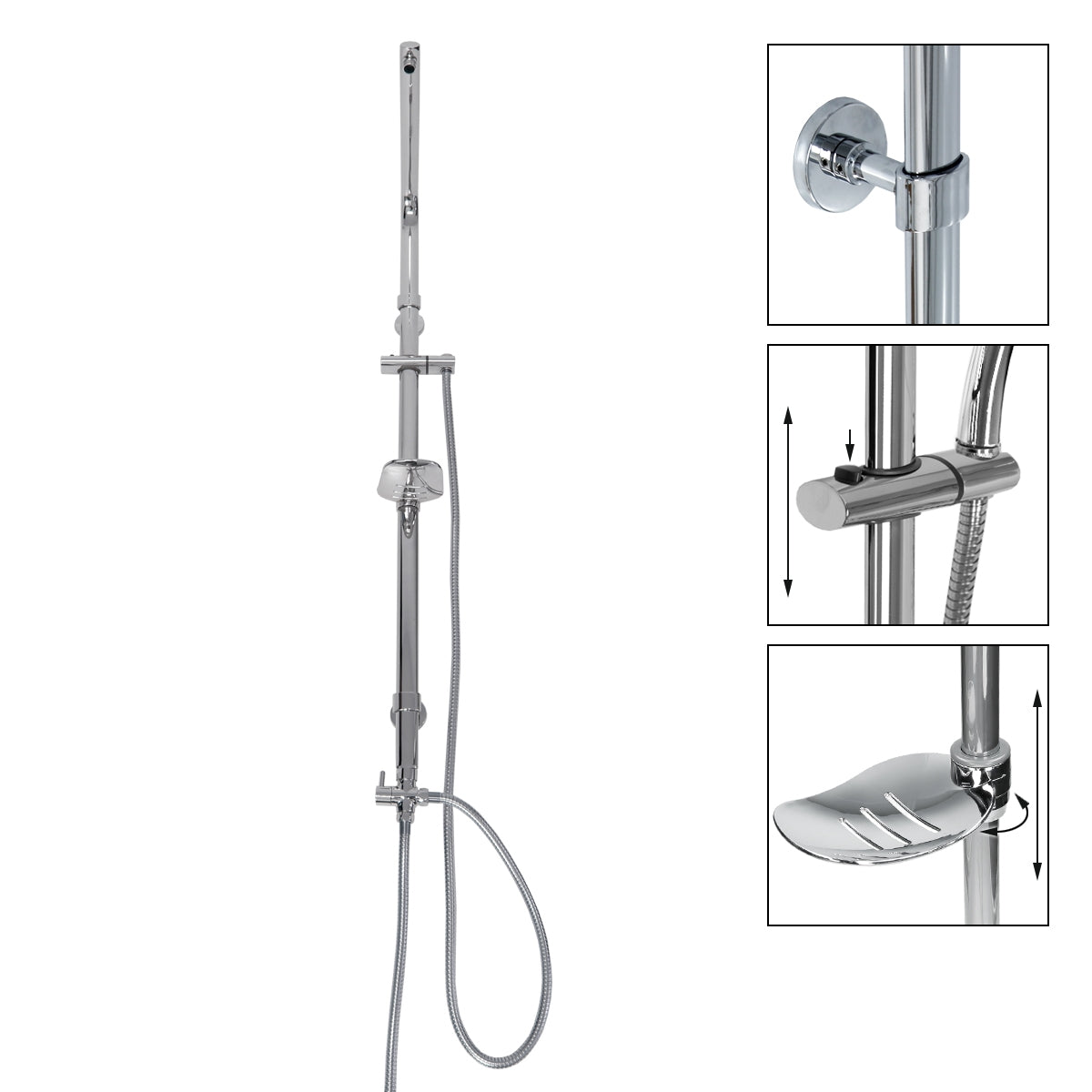 Système de douche avec douchette et support réglable.