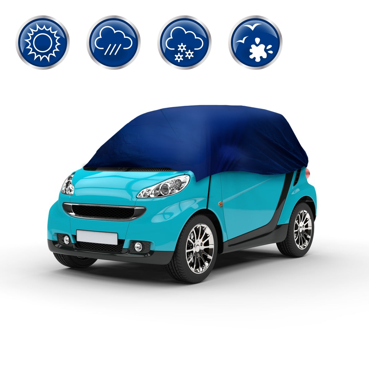 Auto con una copertura che protegge da diverse condizioni meteorologiche.
