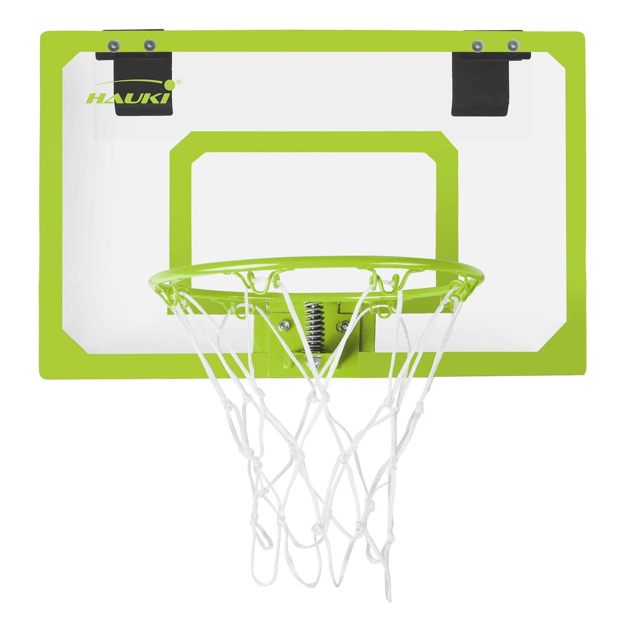 Grüner Basketballkorb mit Netz und transparentem Hintergrund.