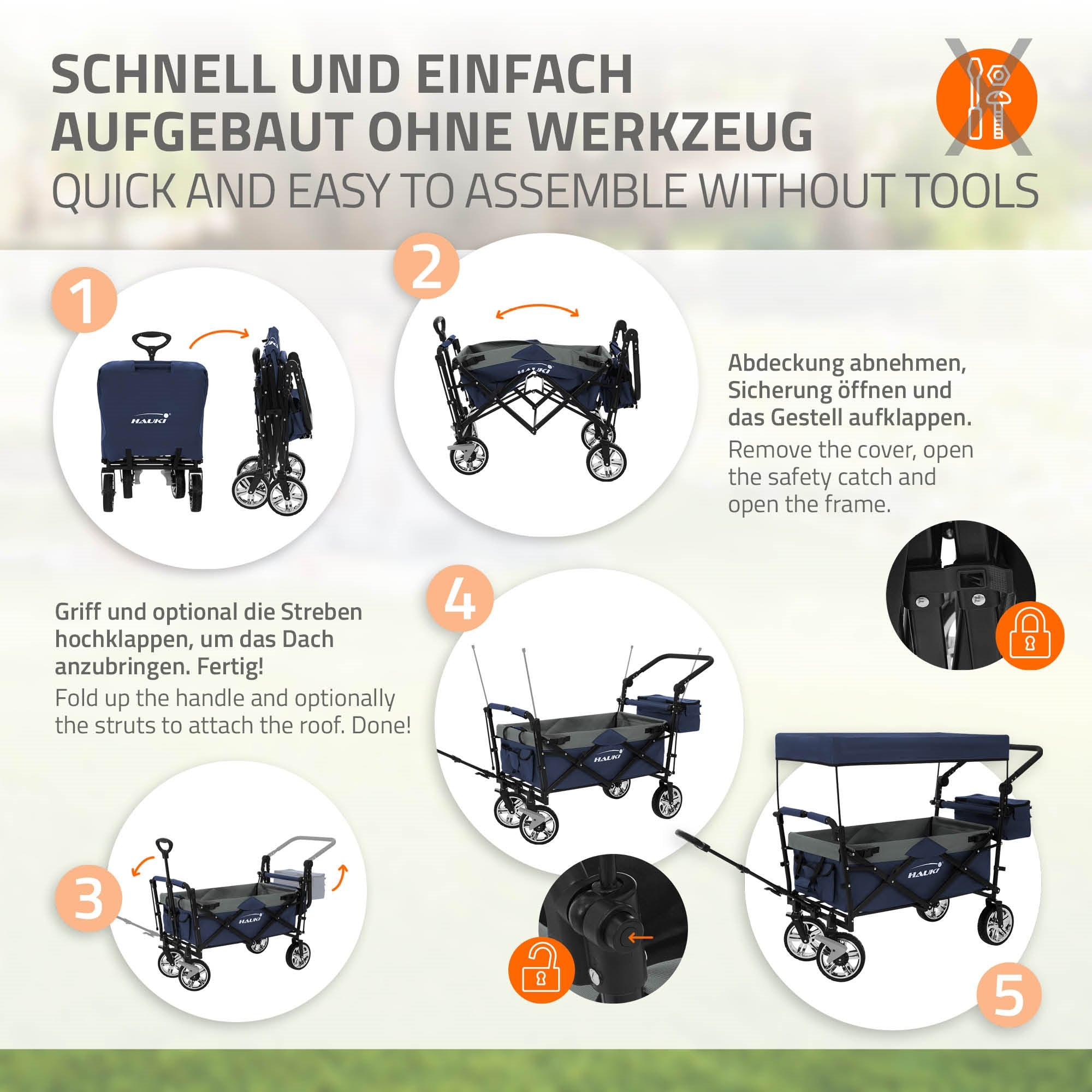 Anleitung zur Montage eines Wagens ohne Werkzeug mit Schritt-für-Schri