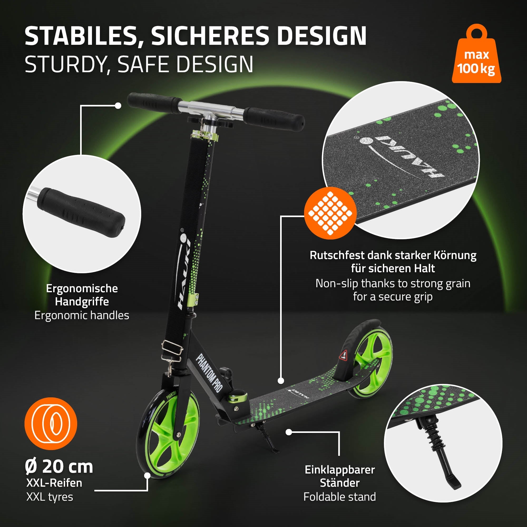 Roller ergonomikus markolatokkal és csúszásmentes felülettel, max. 100 kg.