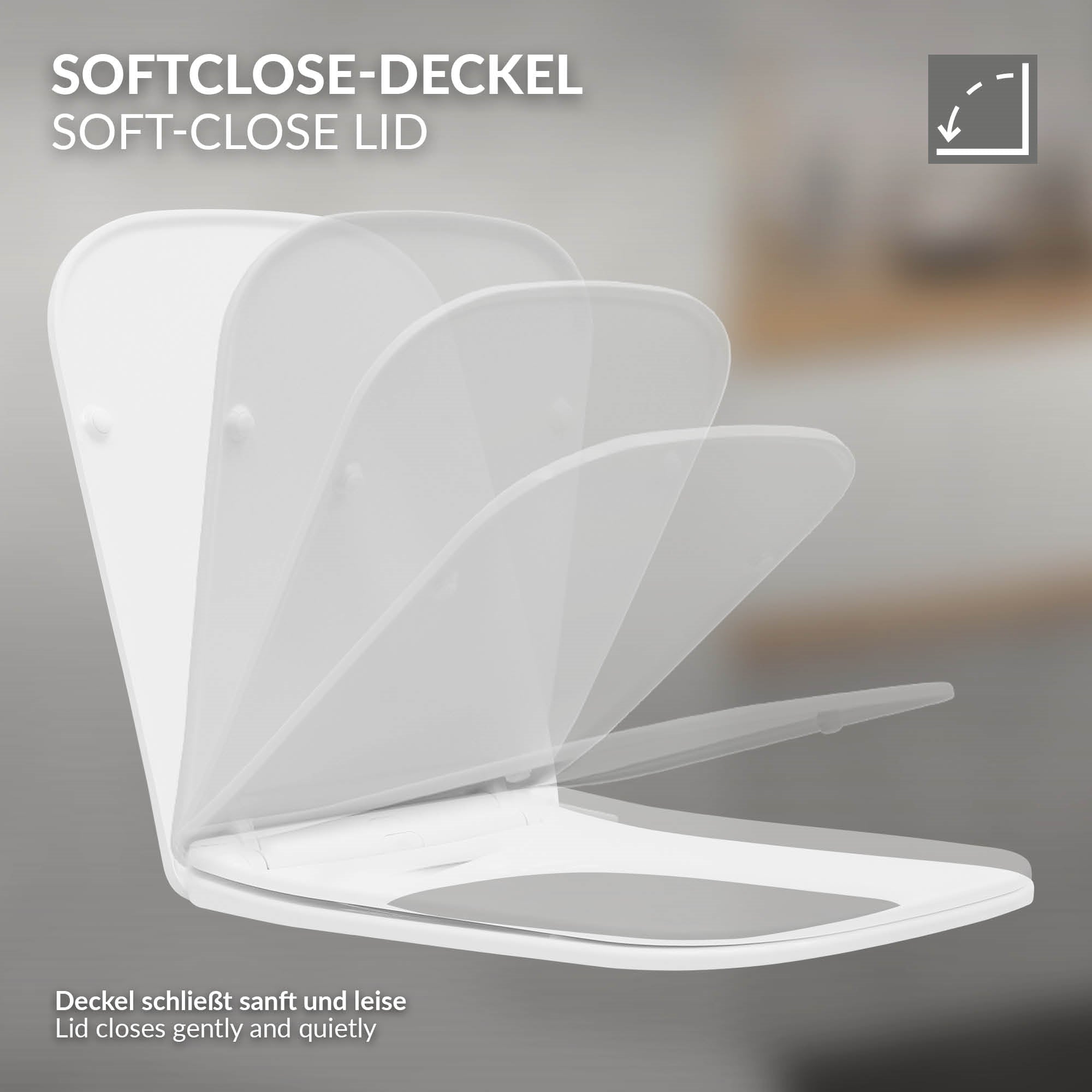 Softclose-Deckel, der sanft und leise schließt.