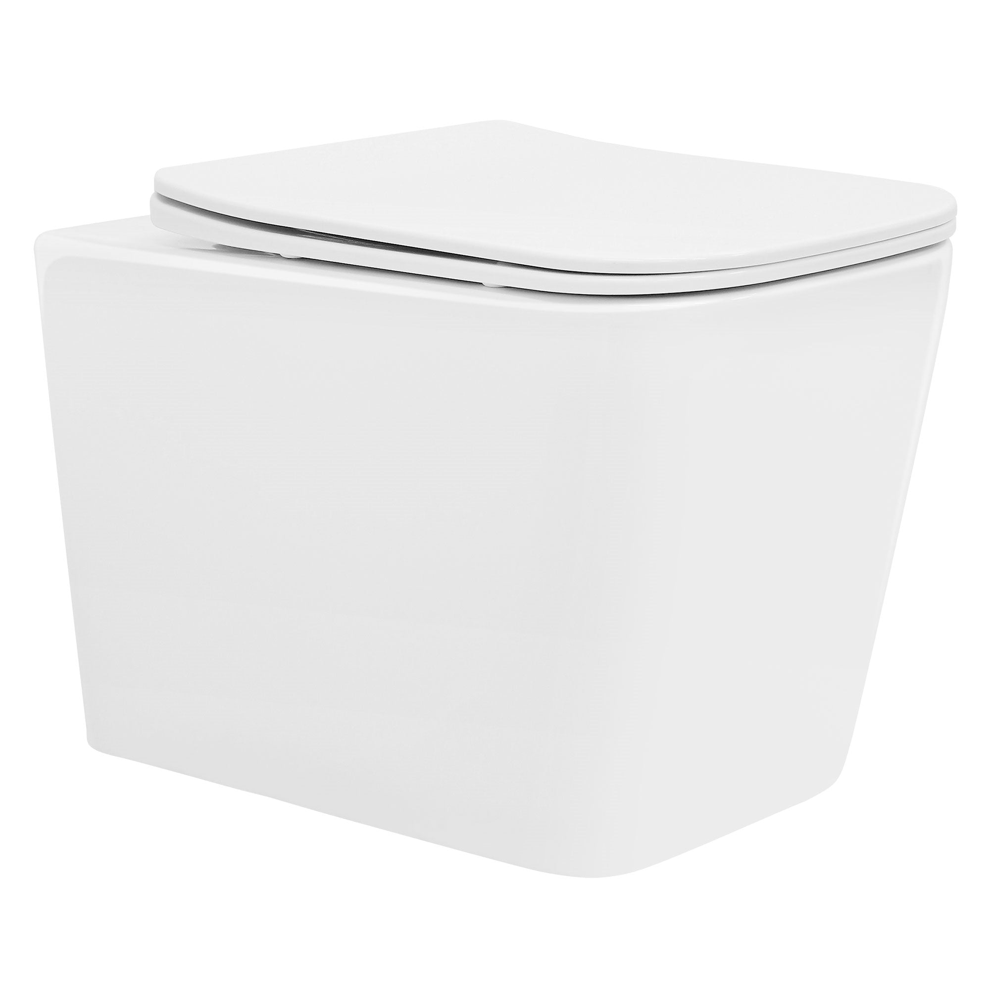 A modern, white toilet with a rounded shape and closed lid.