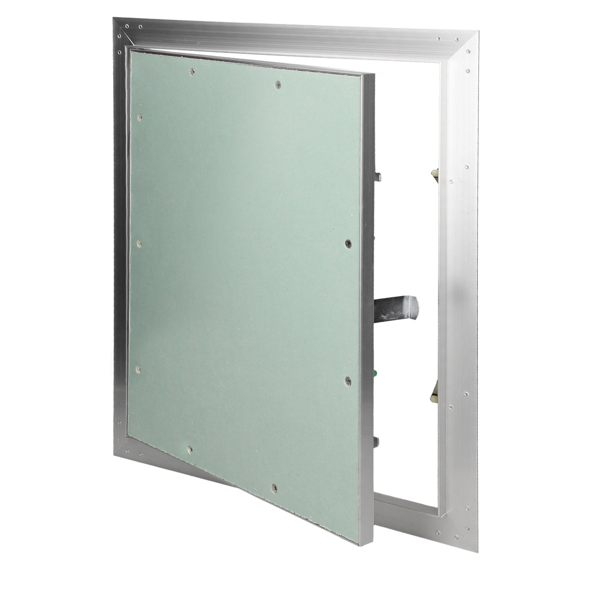 Åben ramme med grønt glas, mål 55,6 cm x 55,6 cm, viser indersiden.