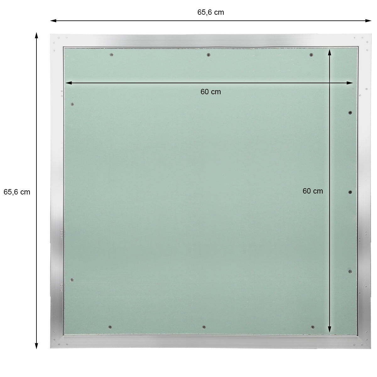 Rahmen mit grünem Glas, Maße 65,6 cm x 65,6 cm, mit Befestigungslöchern.