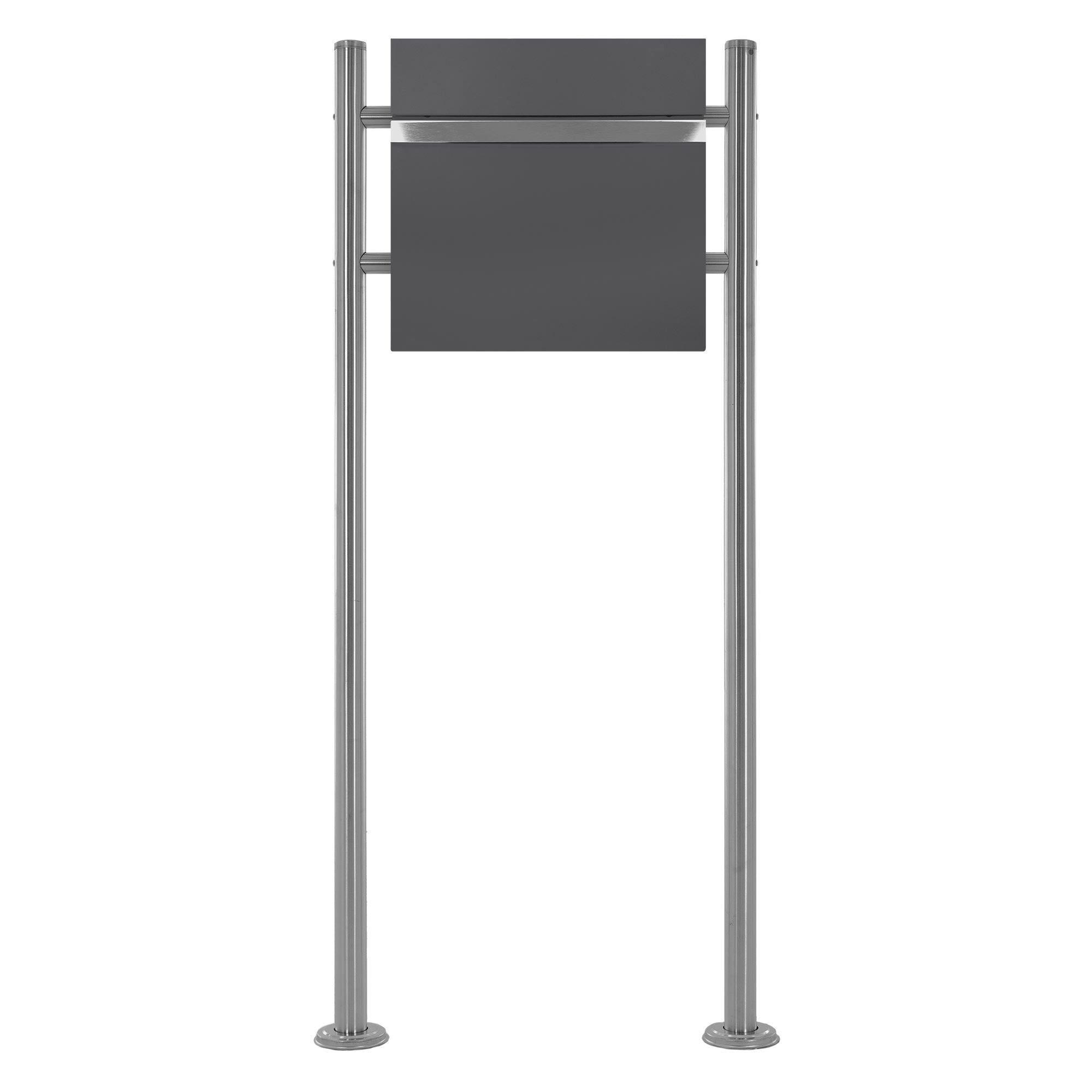 Graue Informationssäule mit zwei horizontalen Tafeln.