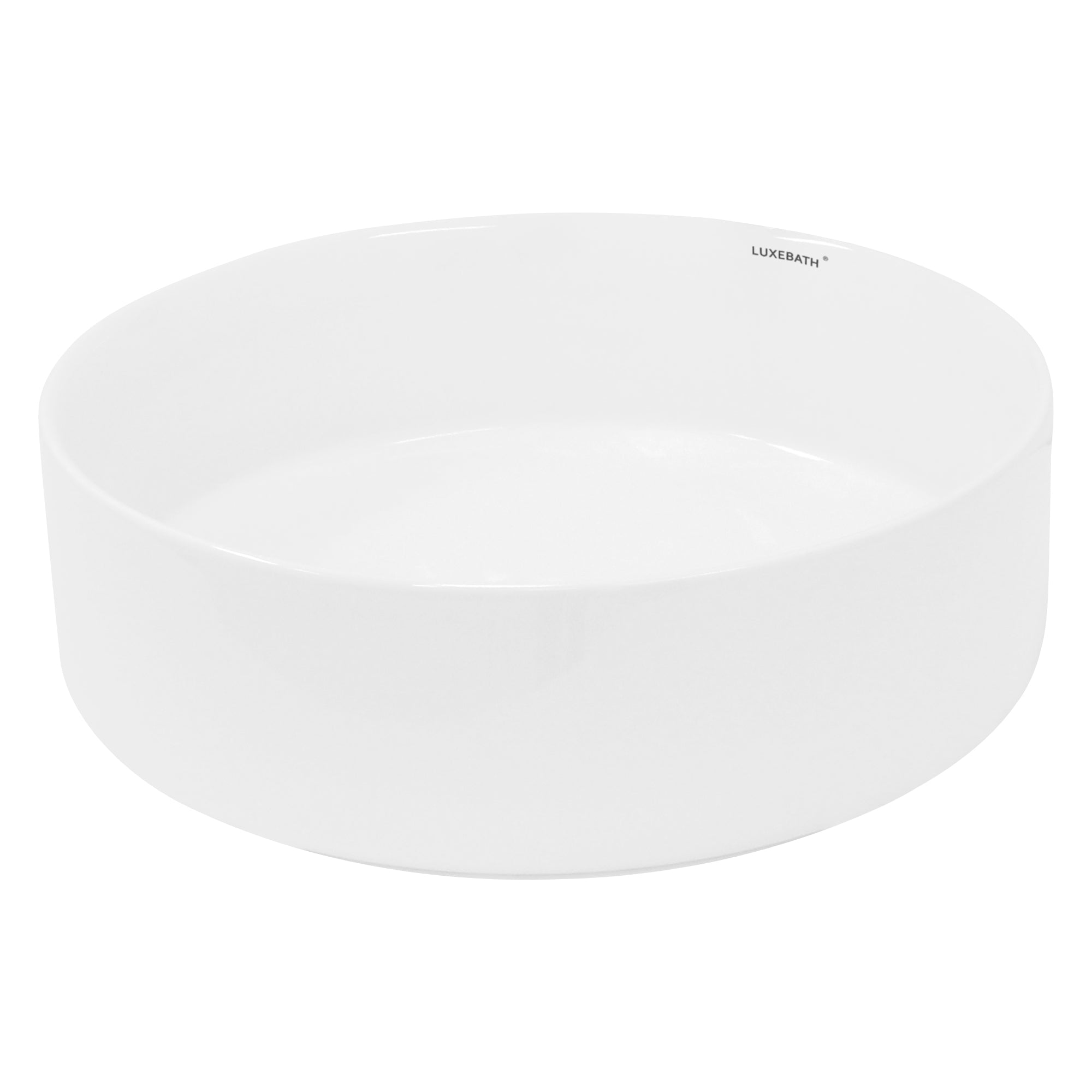 Top view of a round, white sink.