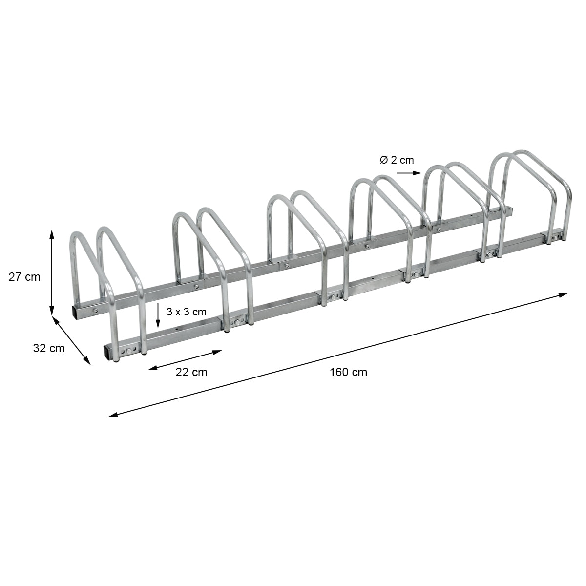 Detailaufnahme eines Metallgestells mit mehreren Halterungen.