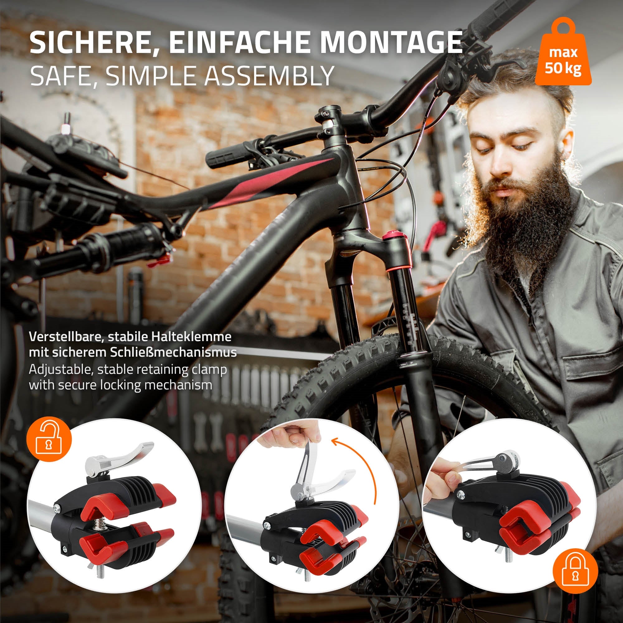 Man monteert een klem op een fiets met gereedschap.