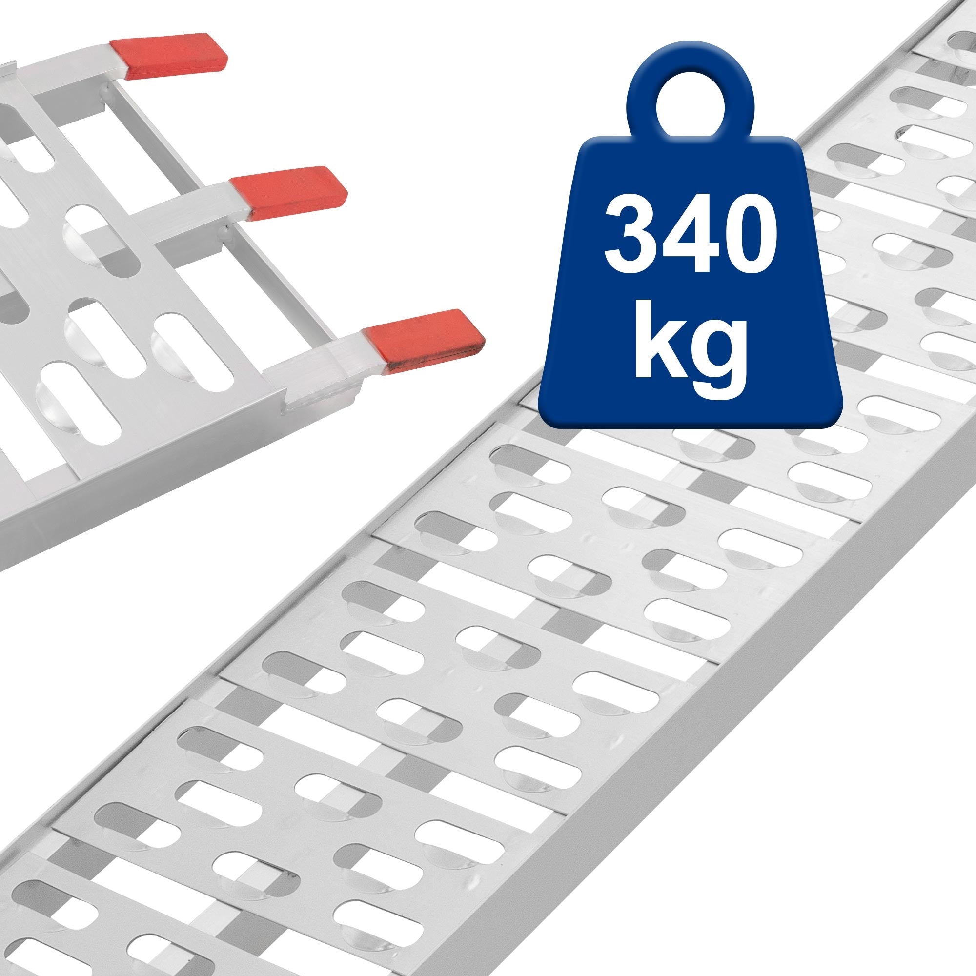 Une rampe en aluminium avec une capacité de poids de 340 kg.