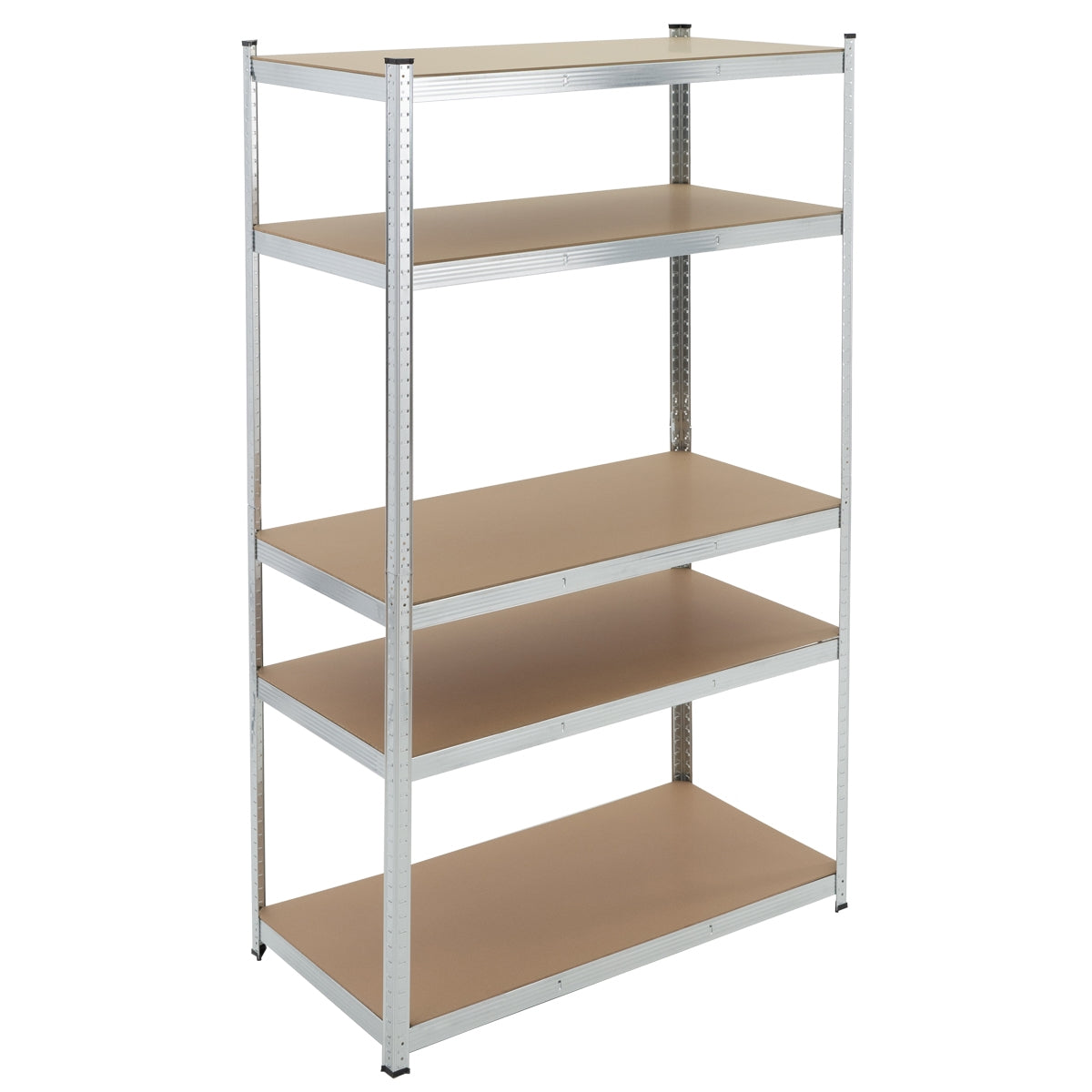 A single shelf with multiple metal and wood compartments.
