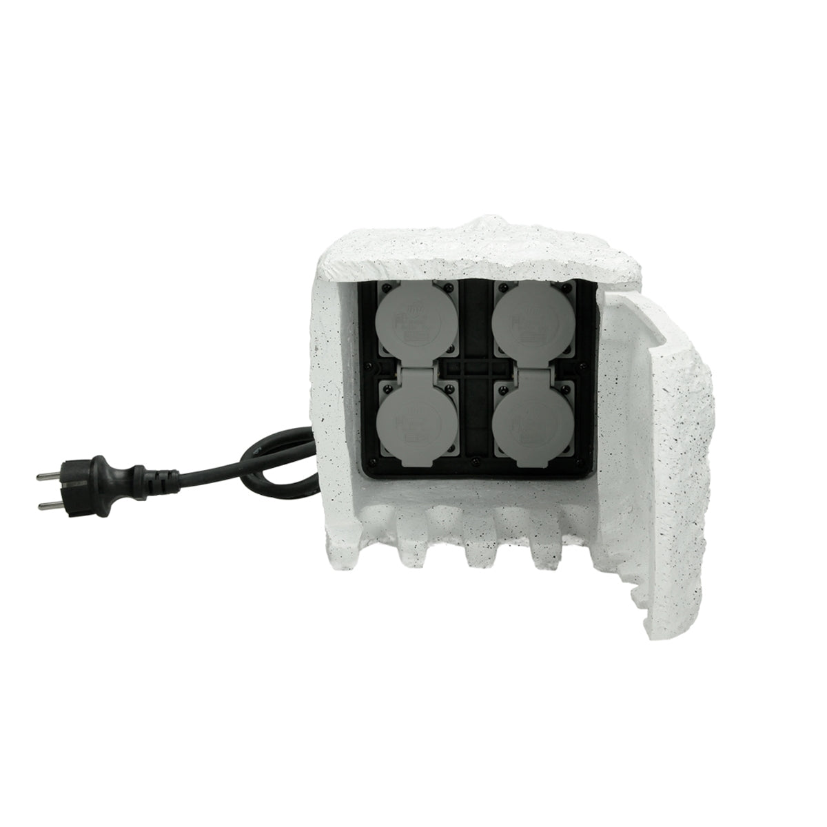 Presso una presa in un involucro bianco, con connessione a cavo.