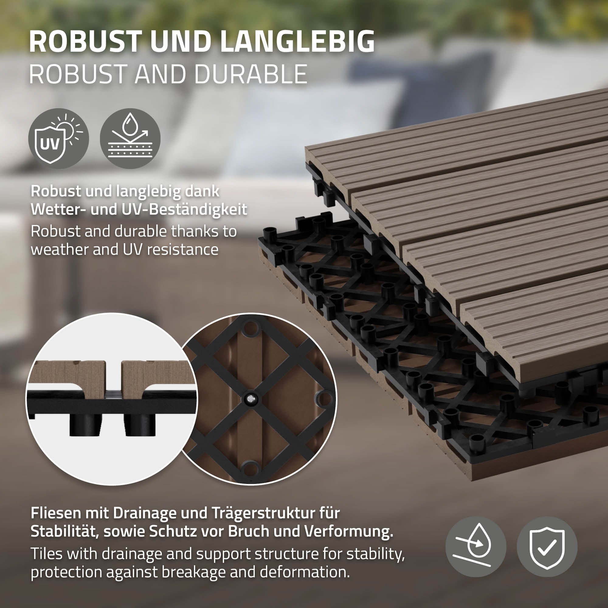 Grafiek van robuuste en duurzame tegels met drainage.