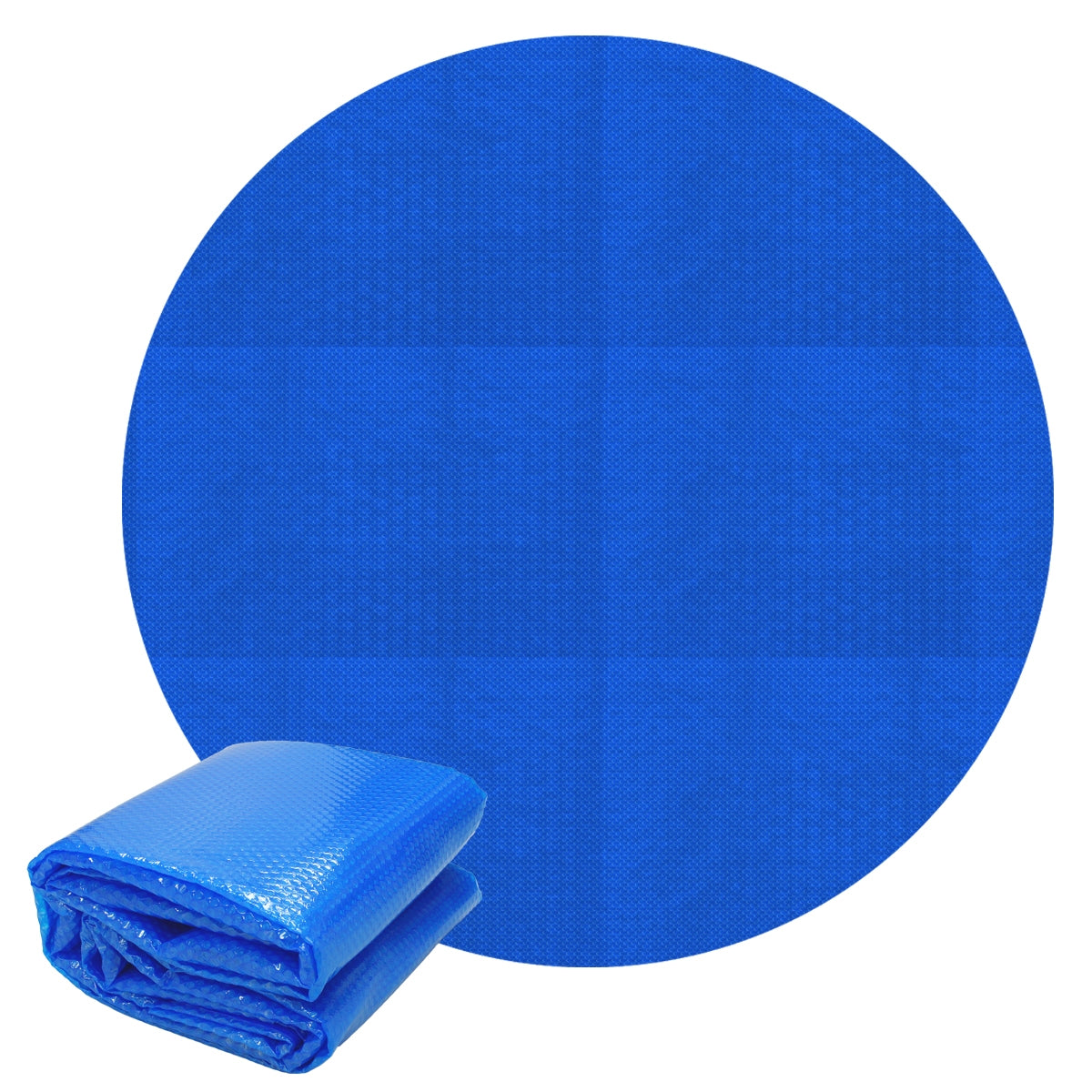 Blauer, runder Gegenstand mit einer gefalteten blauen Plane daneben.