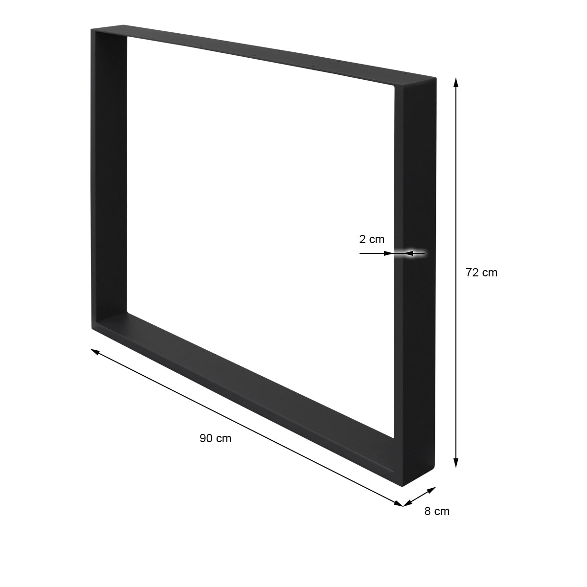 Sort metalramme med dimensioner, uden indhold.