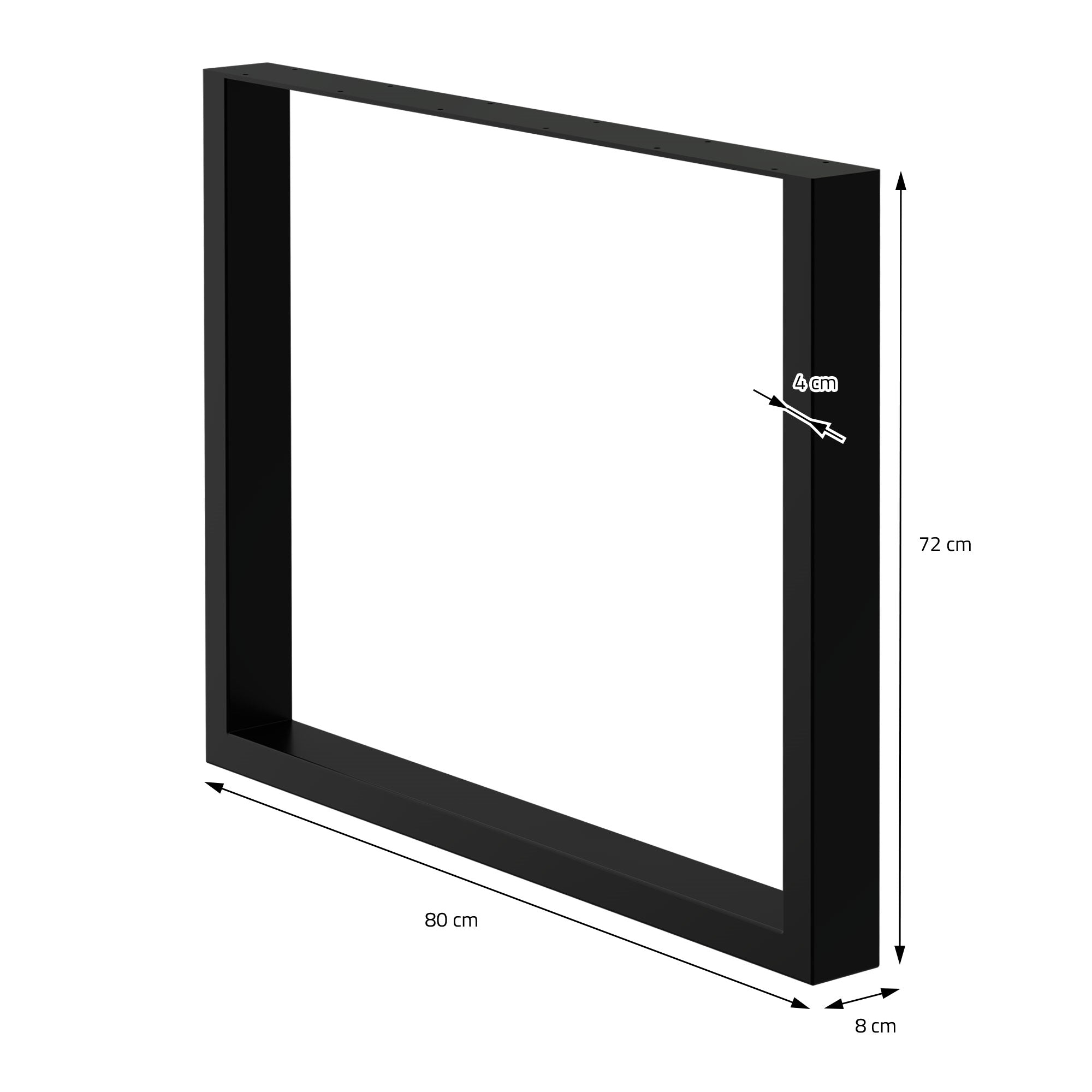 Cadre en métal noir avec dimensions et flèche pour l'orientation.