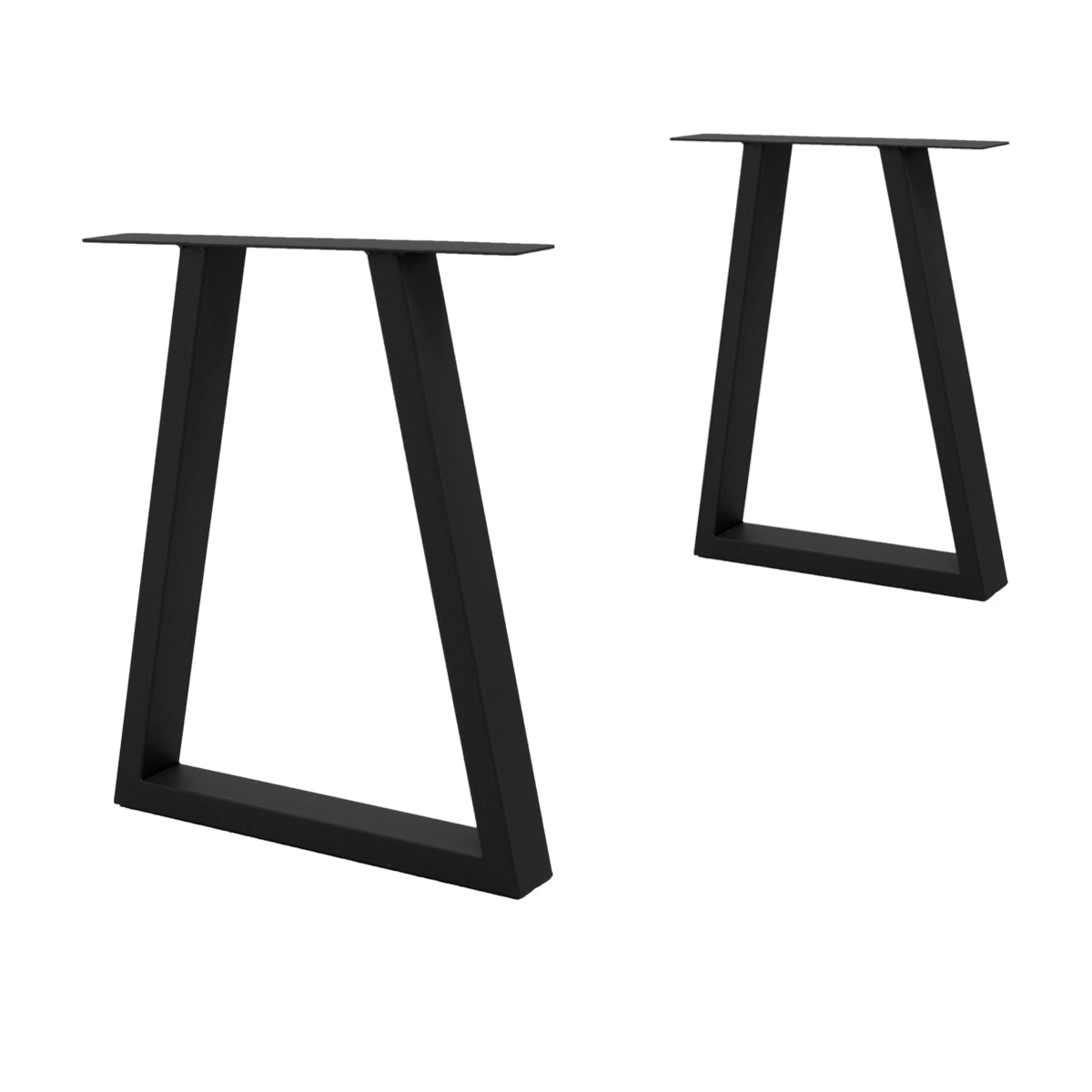 Dvě černé stolní konstrukce v geometrickém tvaru.
