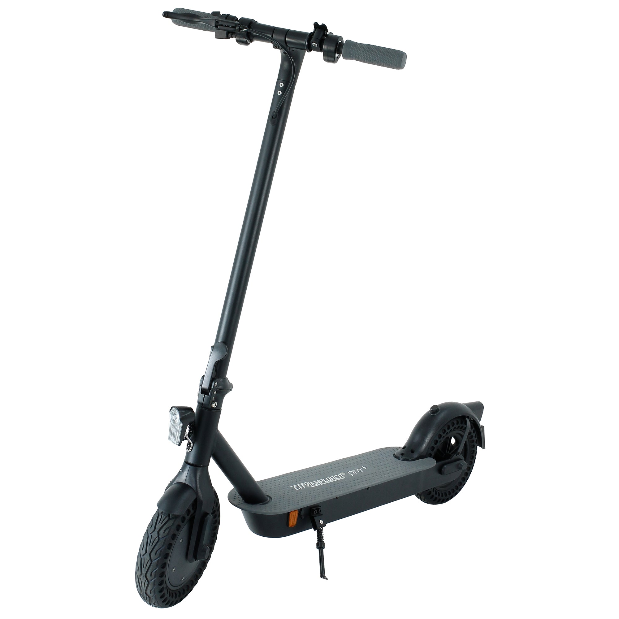 Sort elektrisk scooter med brede dæk og et styr.