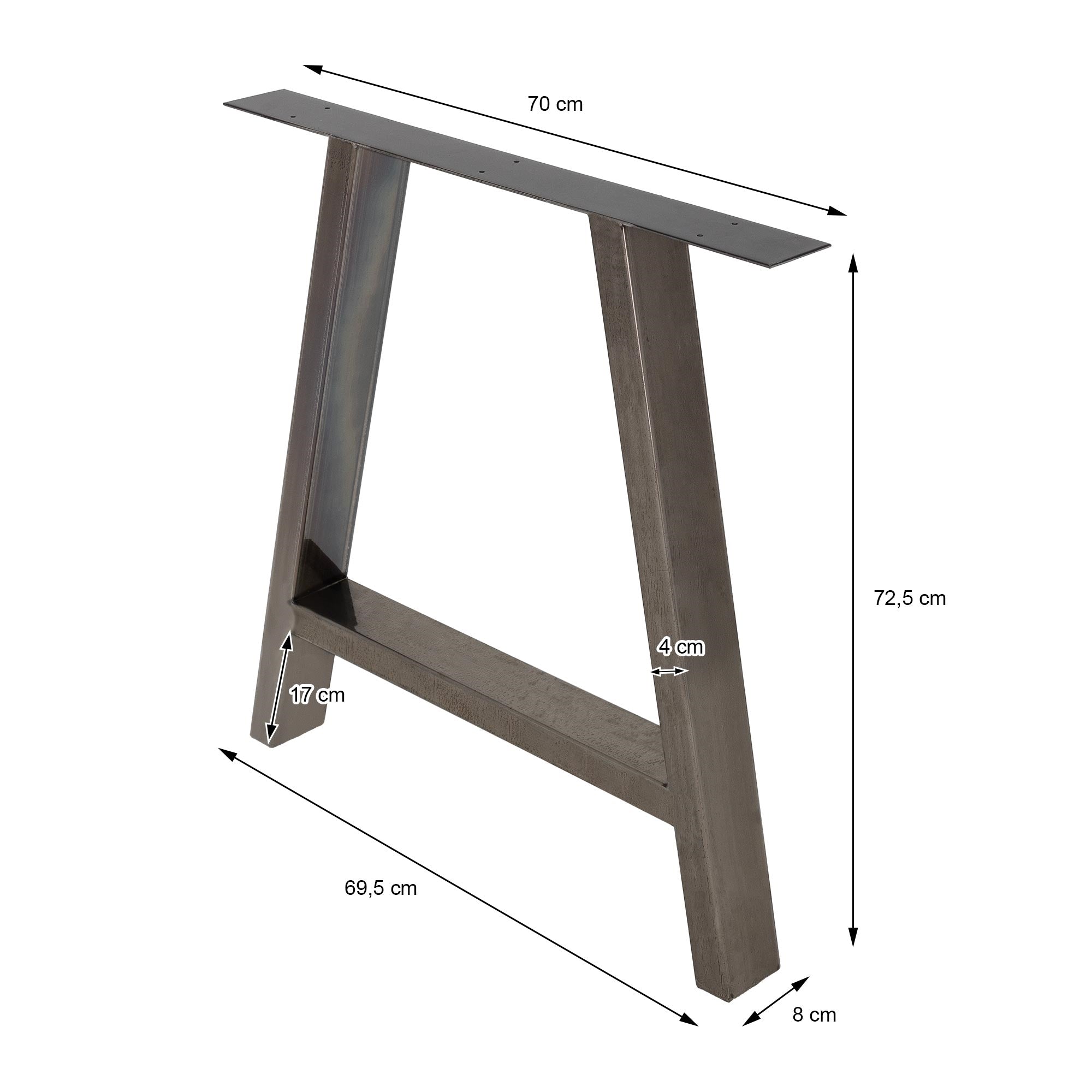 Metallgestell mit Maßen: 70 cm Breite, 72,5 cm Höhe, 8 cm Tiefe.