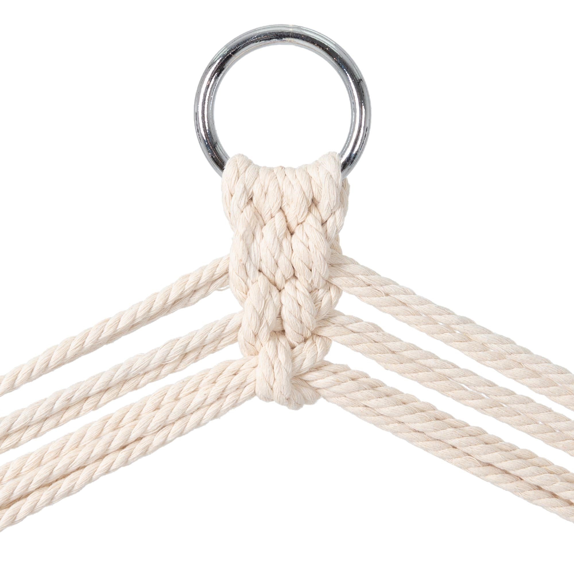 Light cord with a metal ring, braided in a knot.
