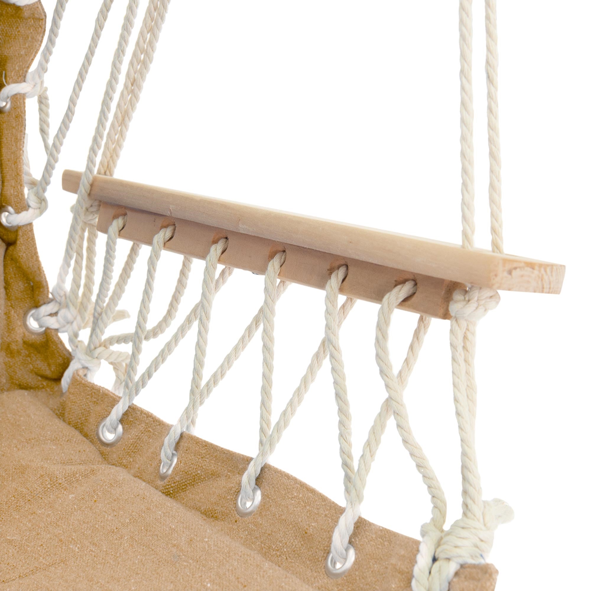 Wooden board with attached ropes for a hammock.