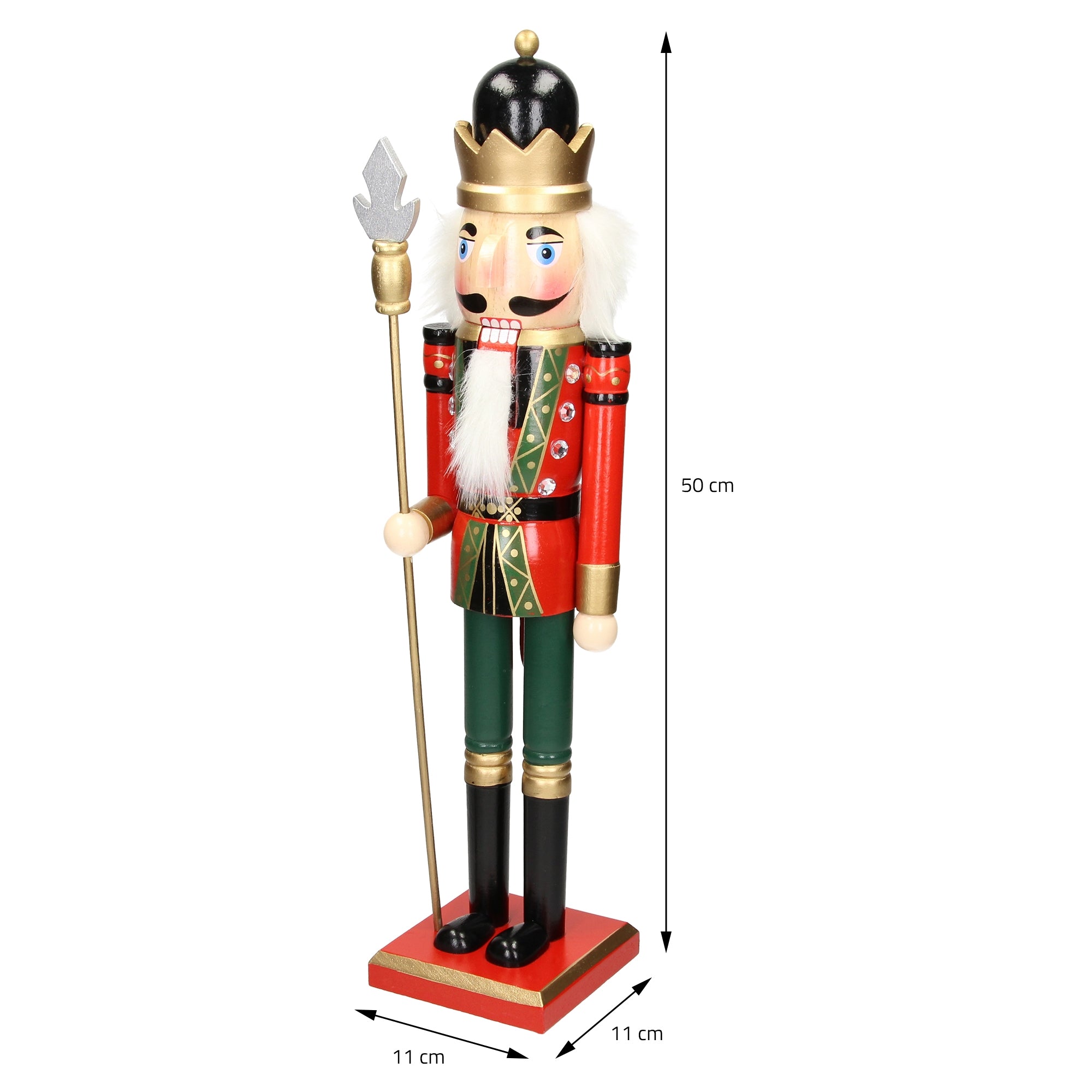 Cascanueces con medidas, 50 cm de alto y 11 cm de ancho.