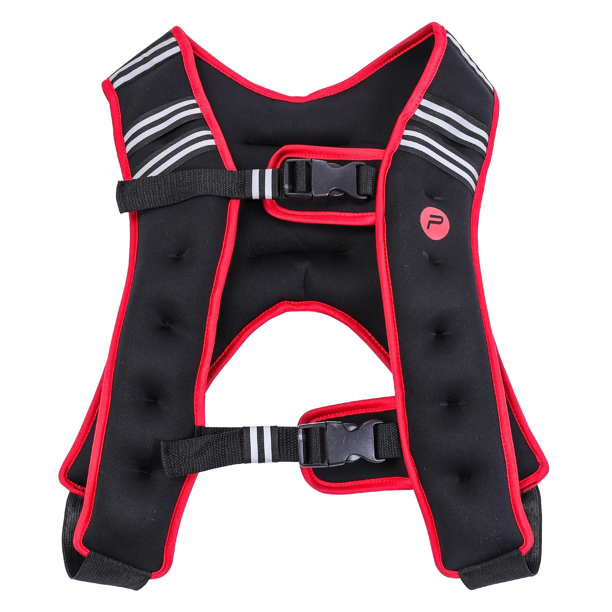 Un chaleco de entrenamiento en negro y rojo con correas ajustables.