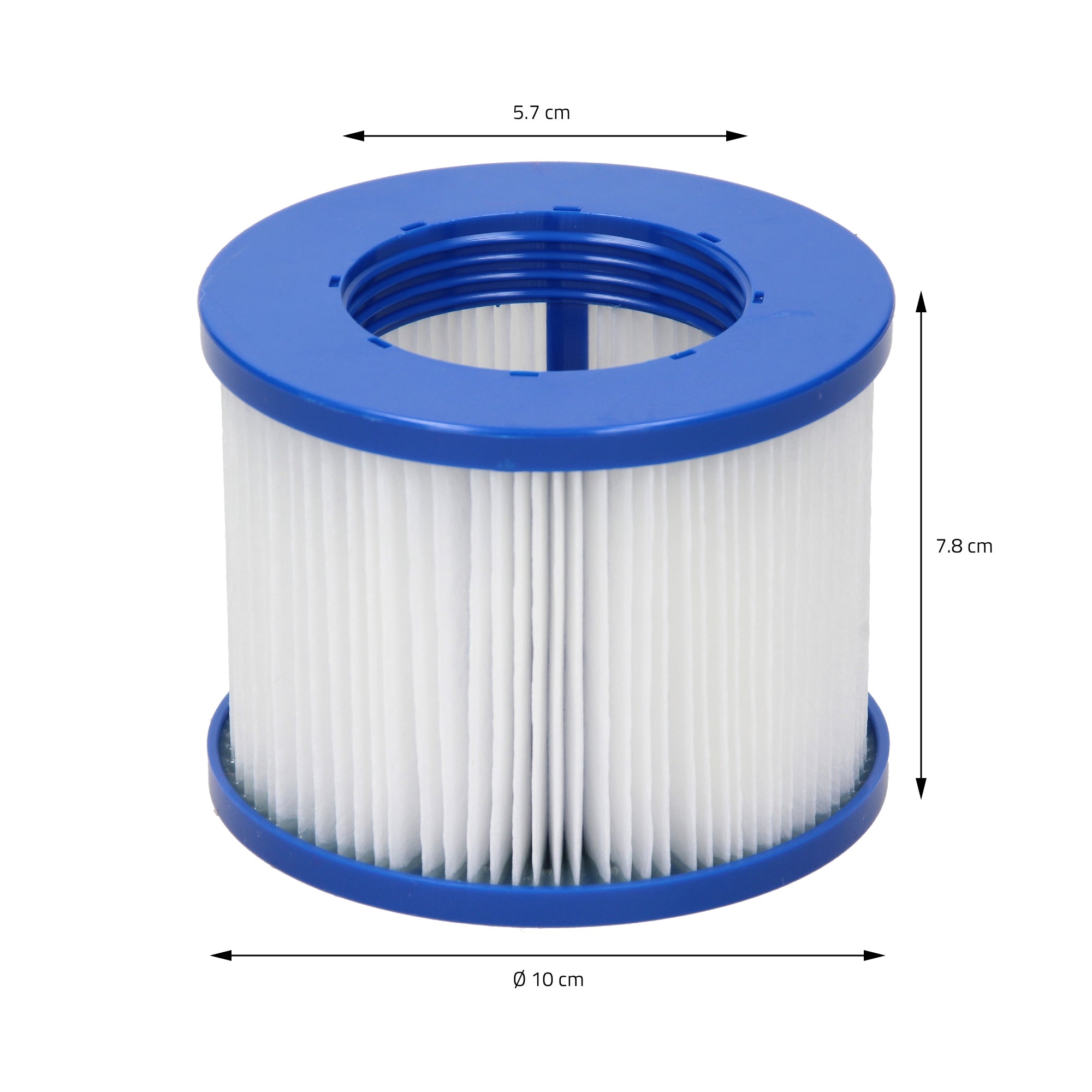 Blauer Filter mit Maßangaben.