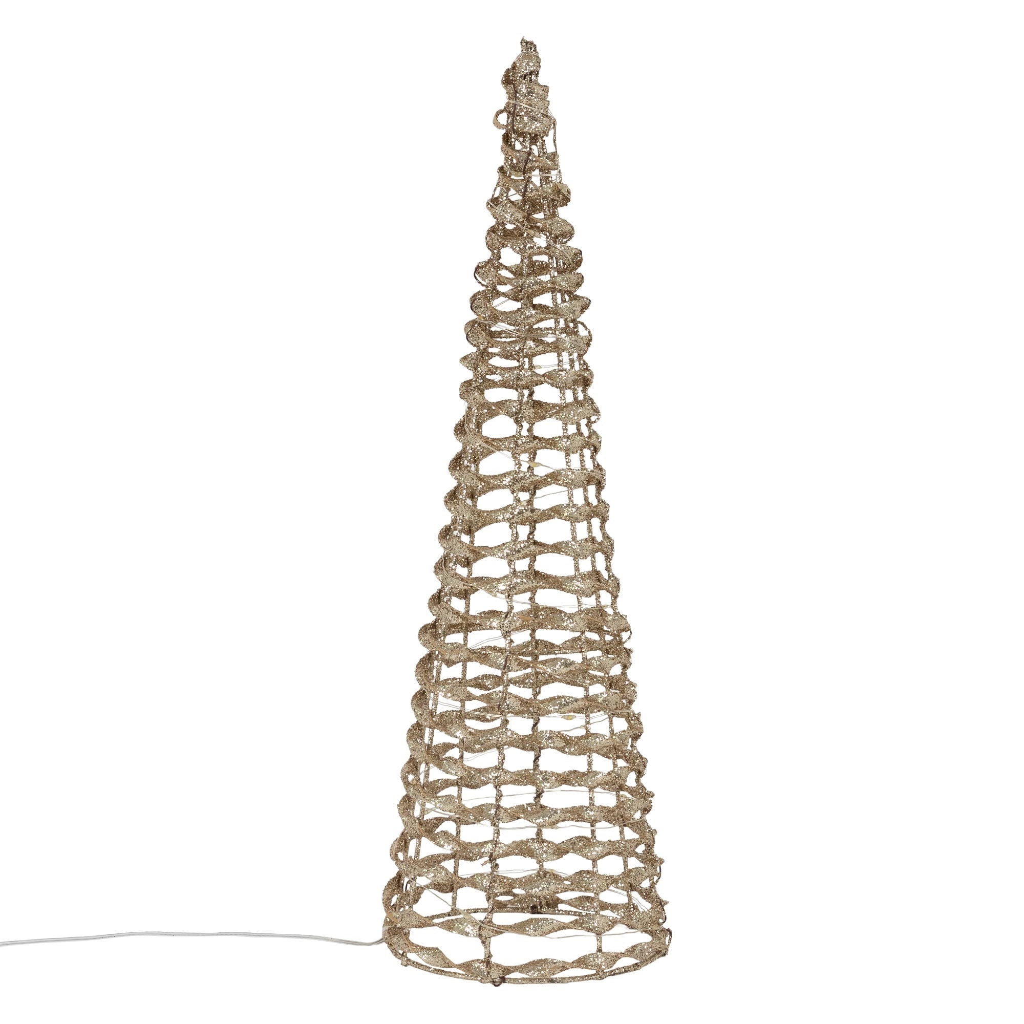 Trådramme i kegleform, beige, med kabel.