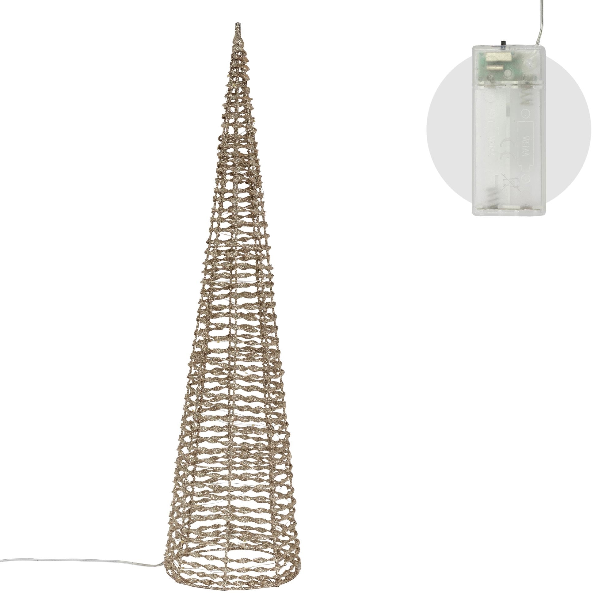 Drahtgestell in Kegelform, beige, mit Batteriefach.