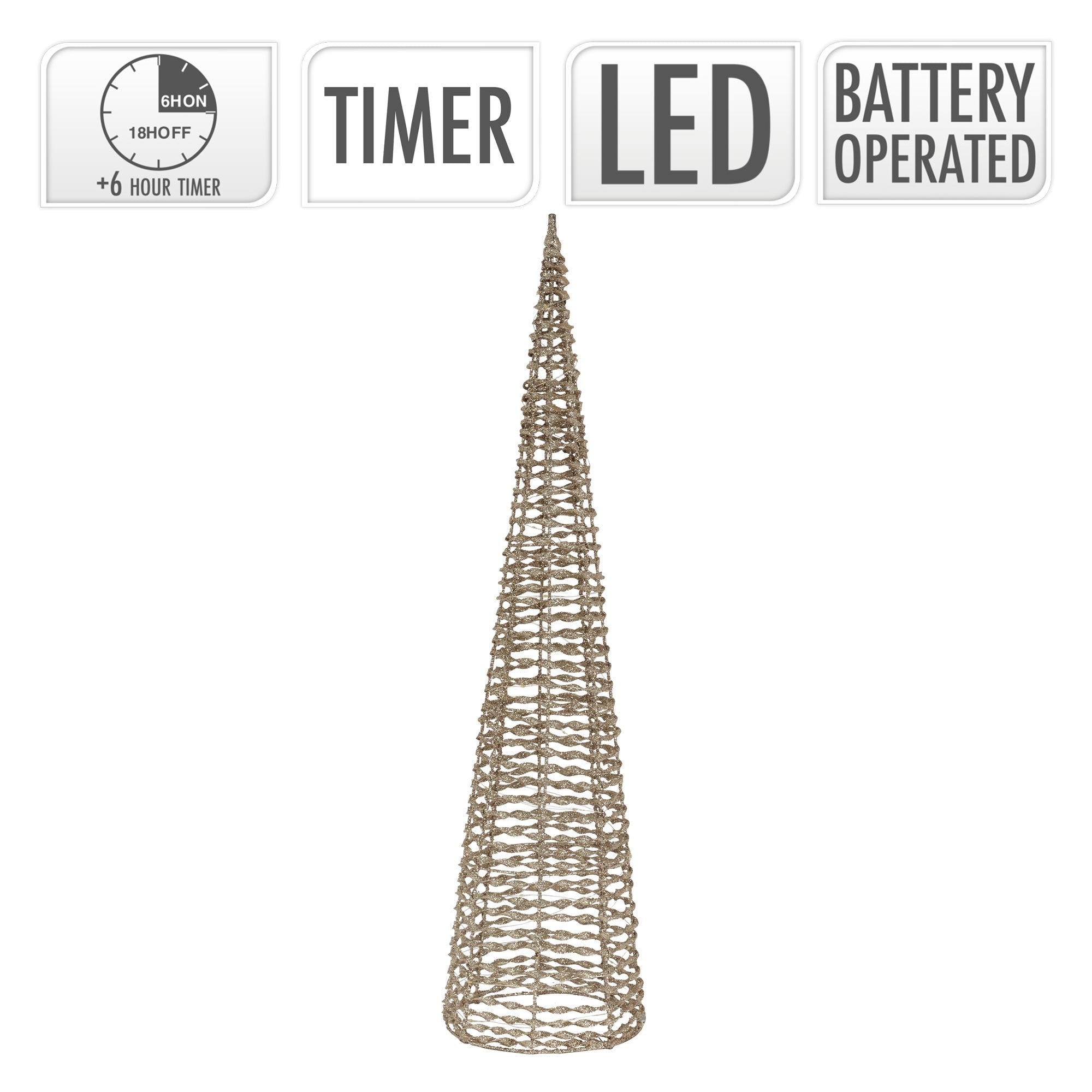 Deko-Tannenbaum aus Draht, LED-beleuchtet, mit Timer und Batteriebetrieb.