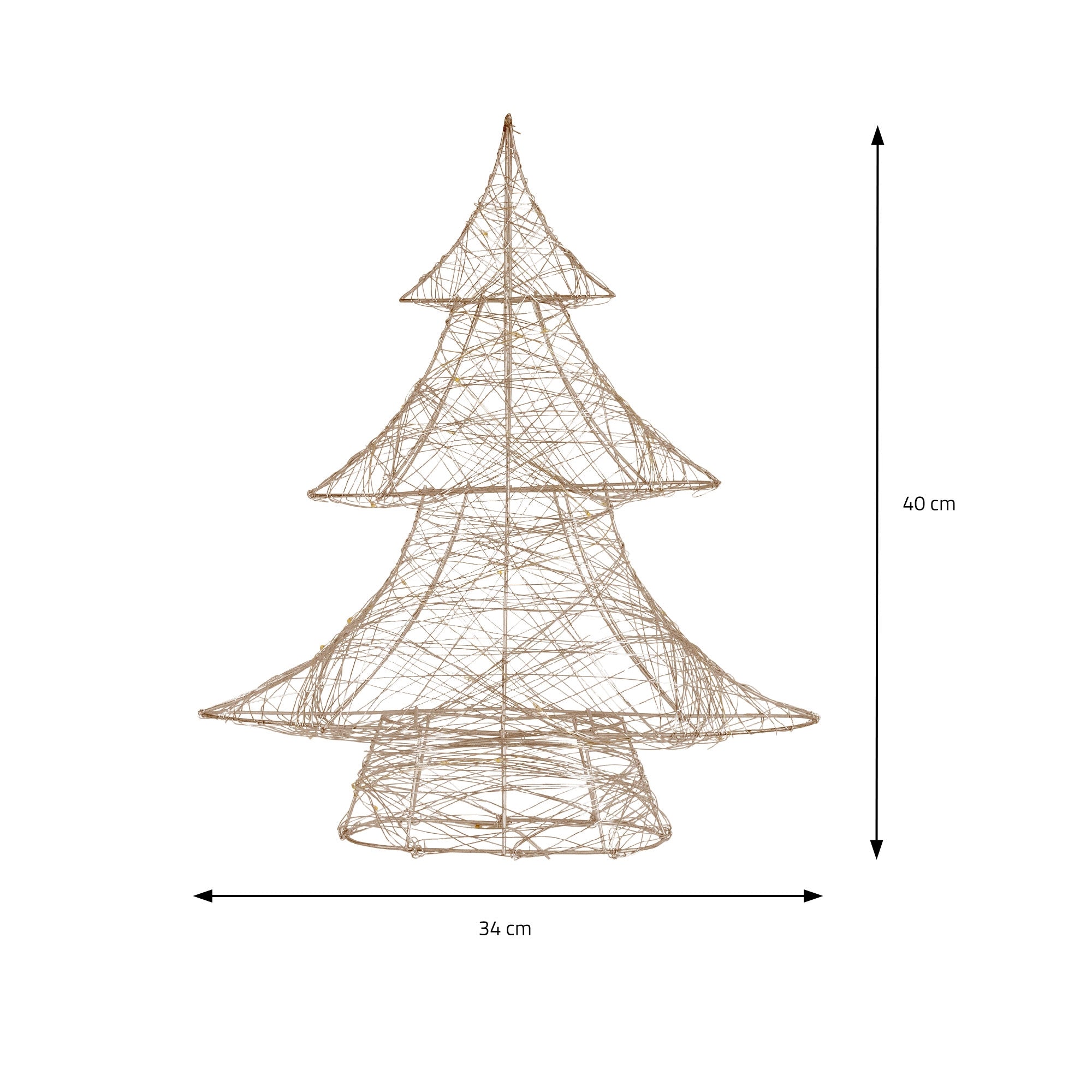 Maßzeichnung eines Draht-Weihnachtsbaums, Höhe 40 cm, Breite 34 cm.