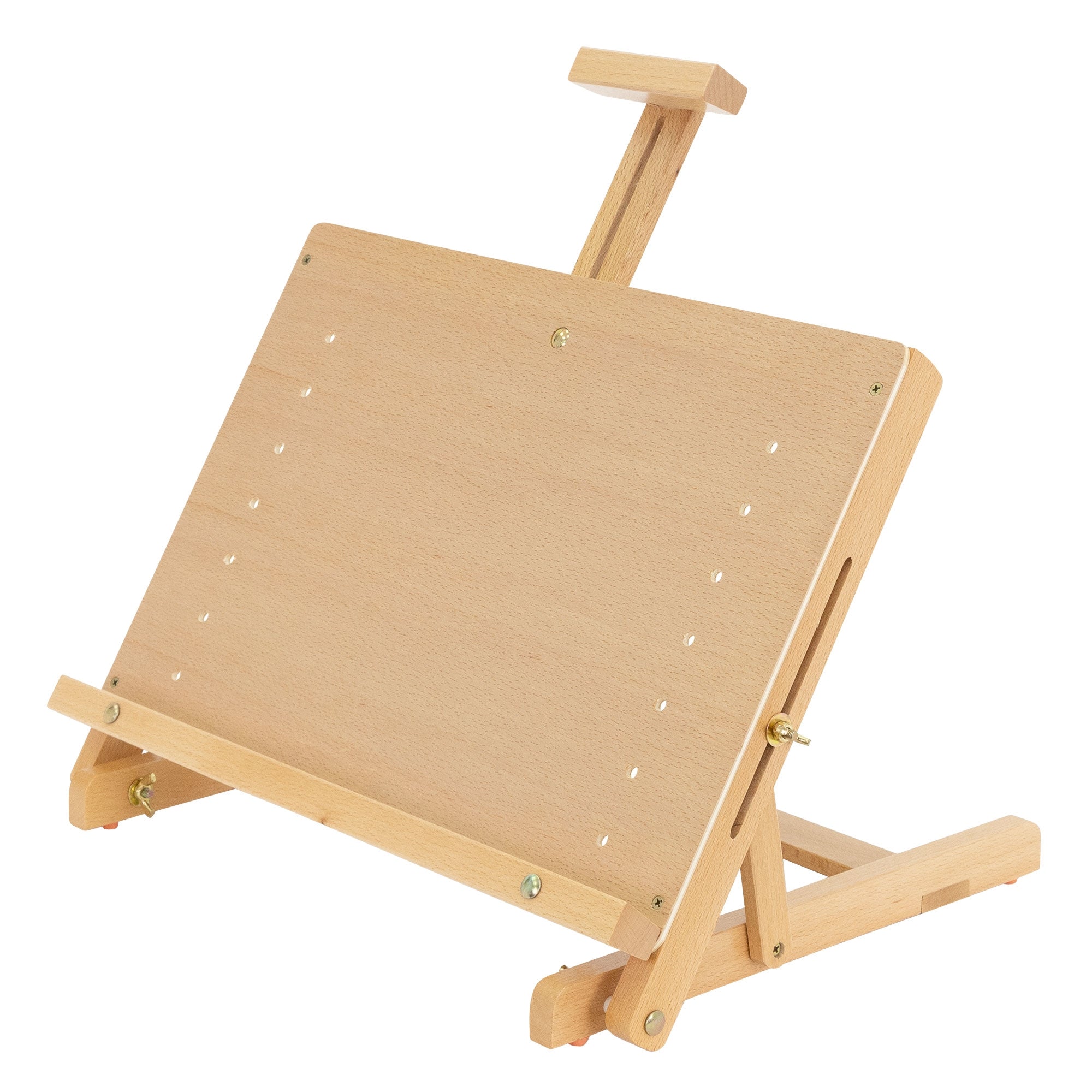 Wooden easel in an upright position, without artworks on it.