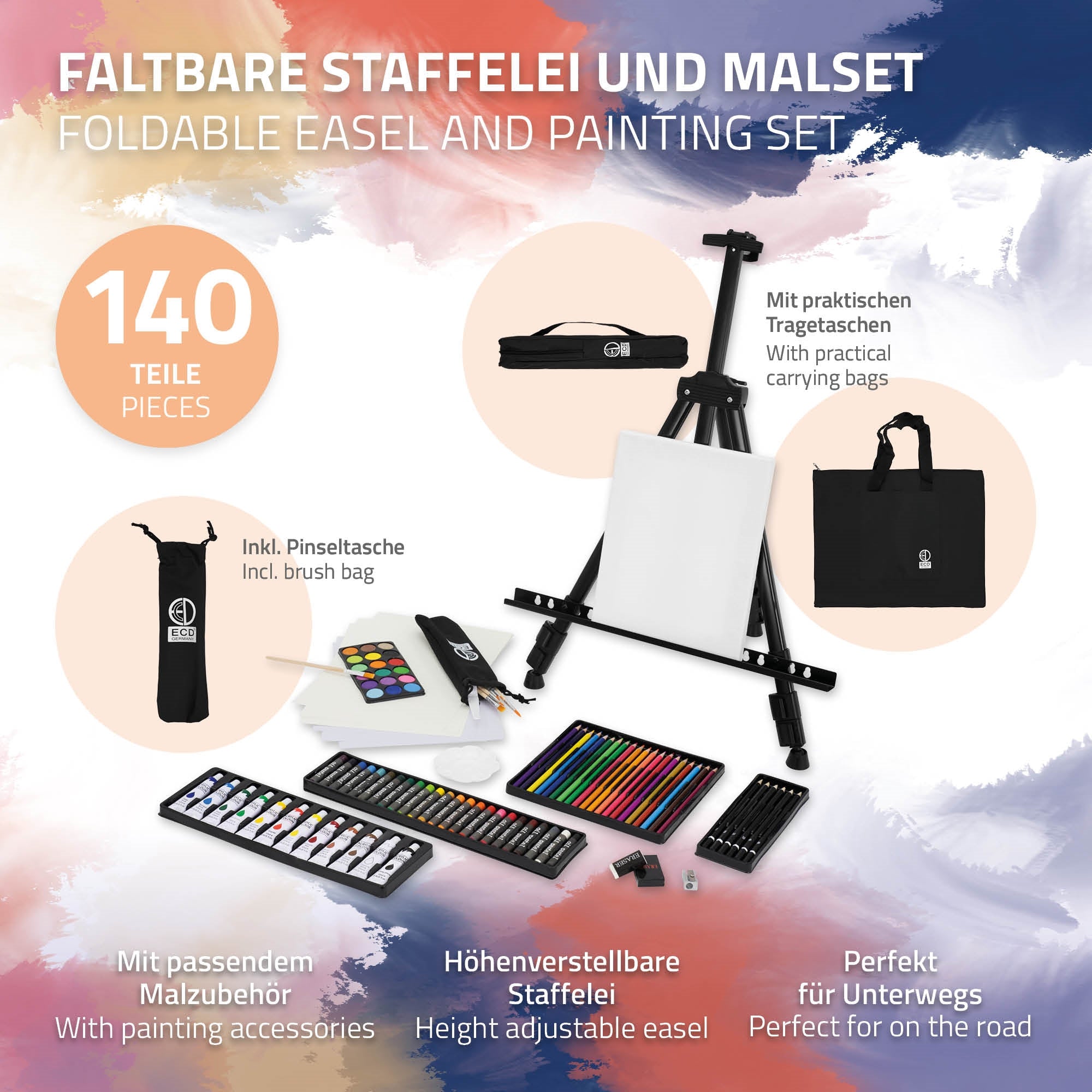 Image of a foldable painting set with easel and painting supplies.