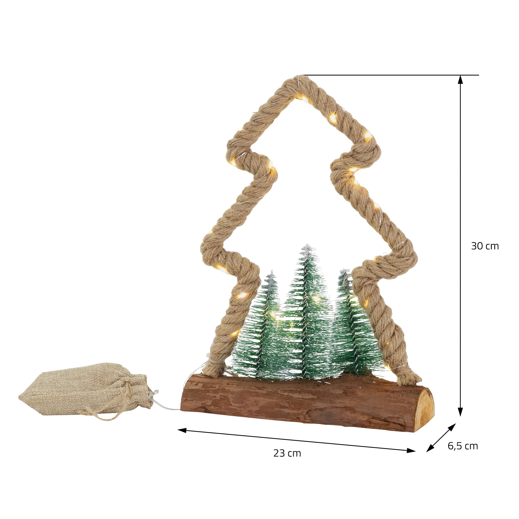 Maßangaben für einen dekorativen Weihnachtsbaum aus Seil.
