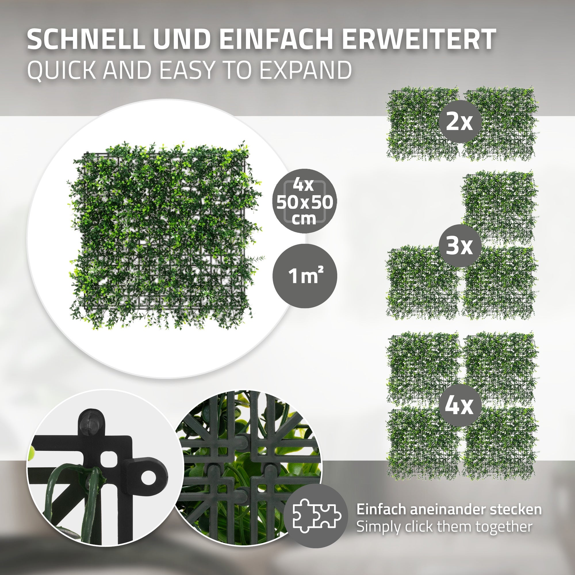 Panneaux de plantes pouvant être facilement assemblés, avec des dimensions.