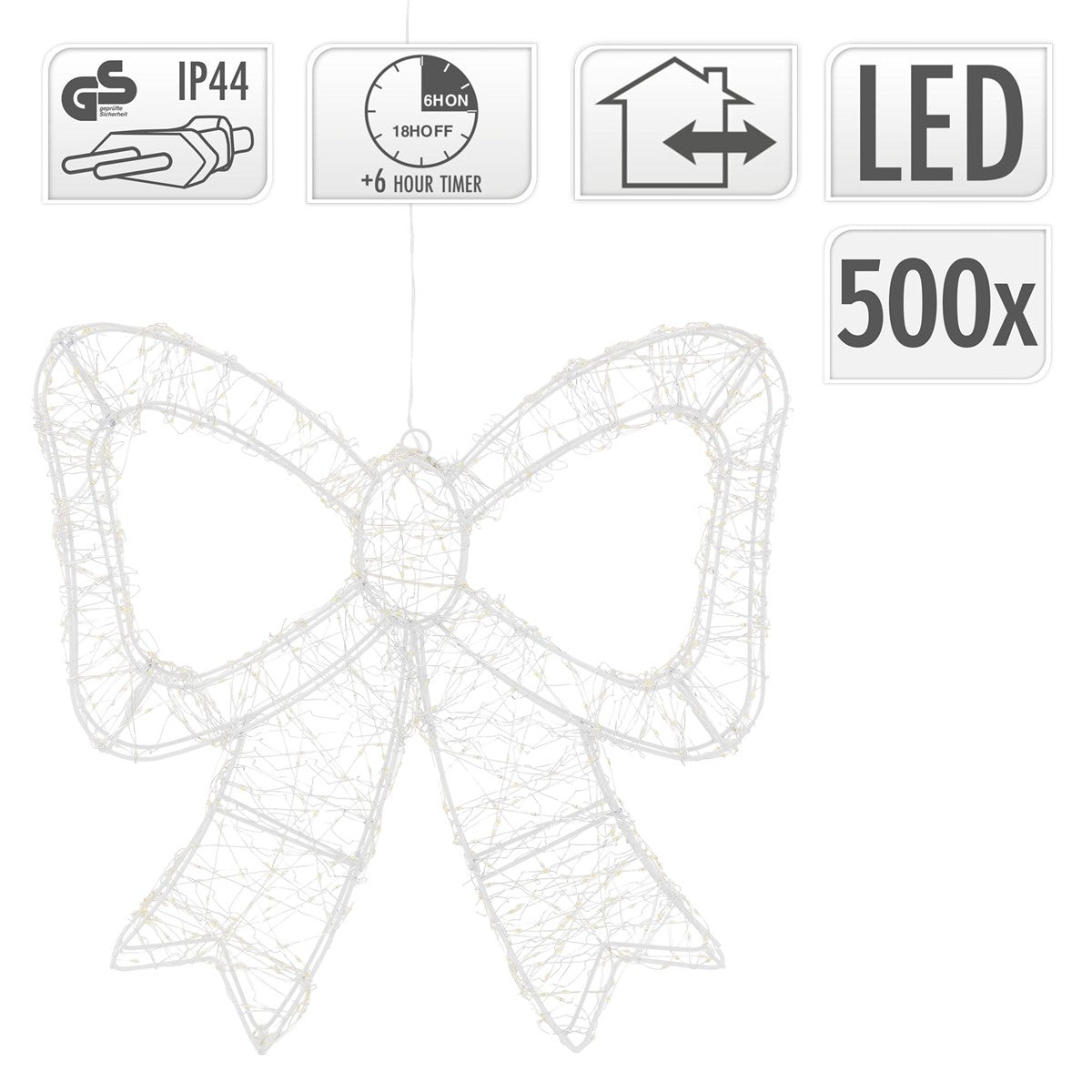 Detailansicht der leuchtenden Schleife mit technischen Symbolen und LED-Informatione