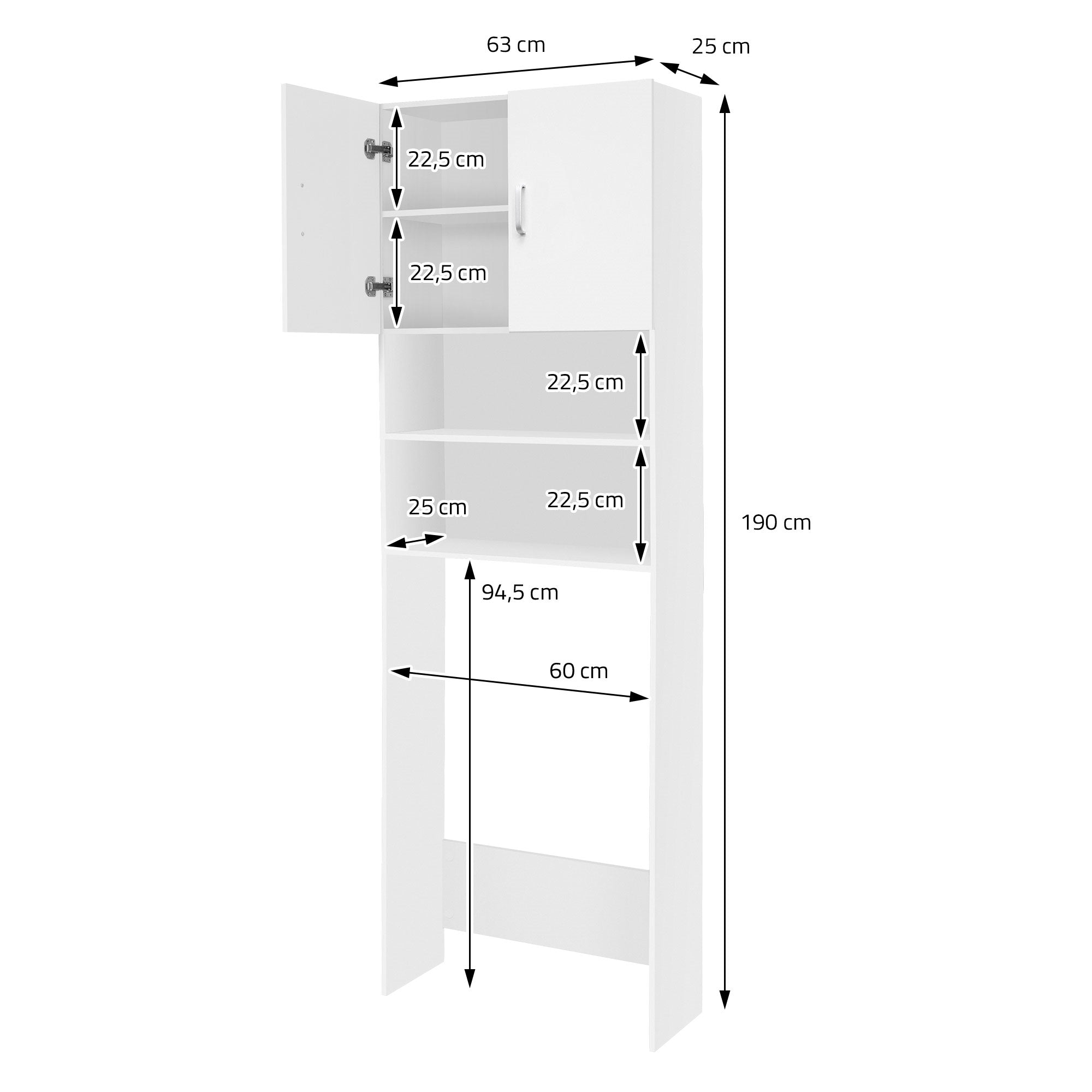 Disegno delle misure di un armadio bianco con dimensioni in cm.