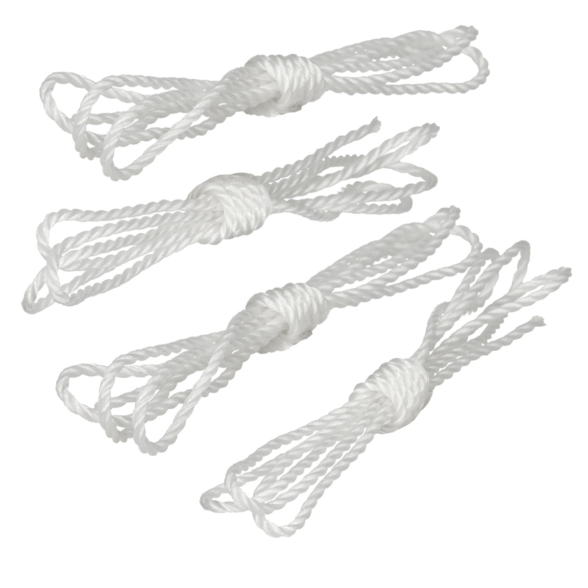 Four white knots made of string, tied together.
