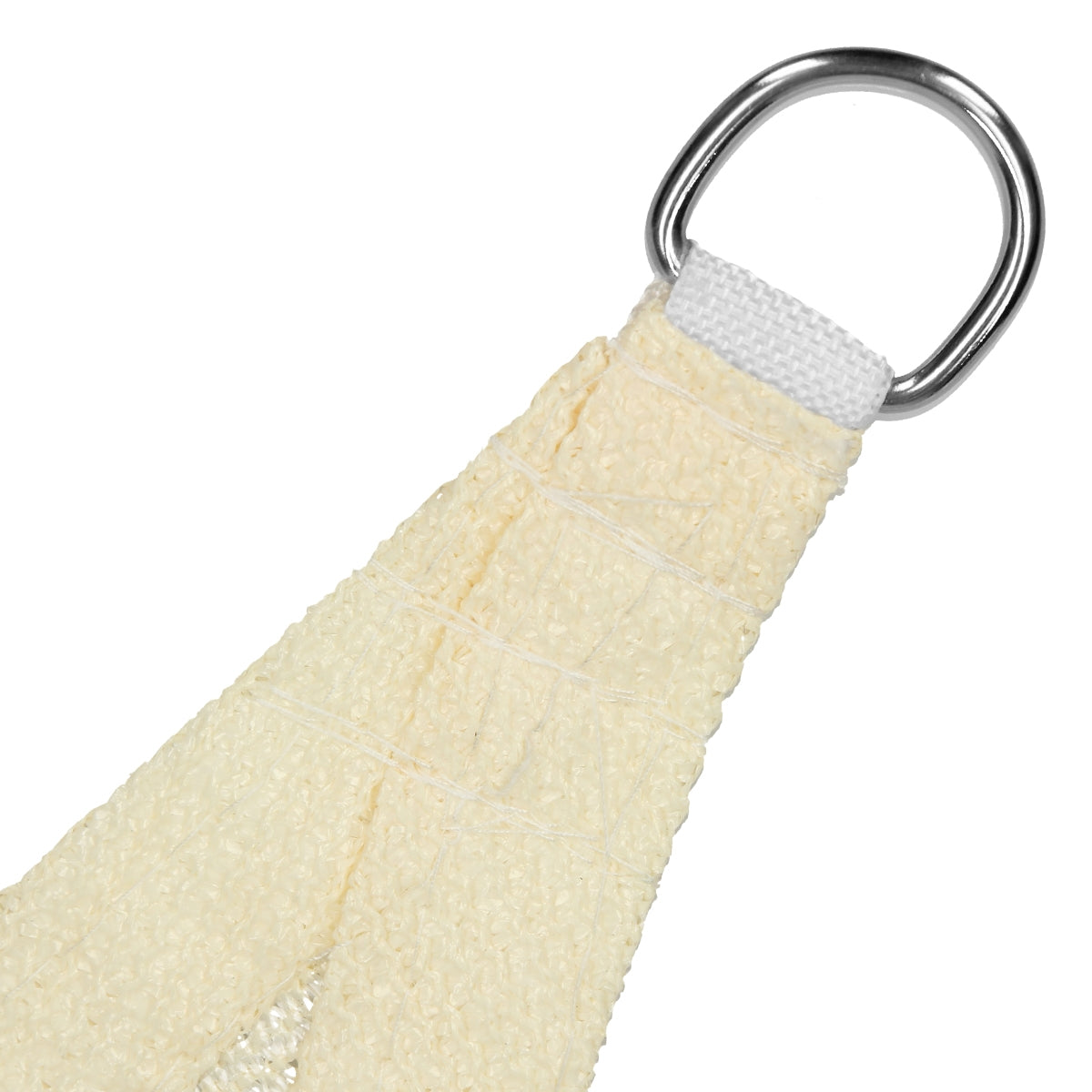 Close-up of a cream-colored fabric with a metal ring.