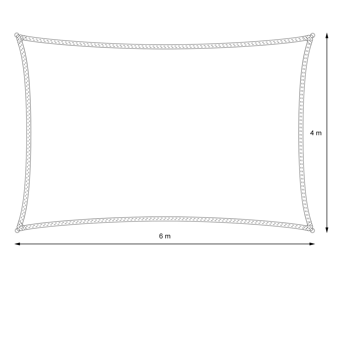 Technical drawing of a rectangular object with dimensions 6 m x 4 m.