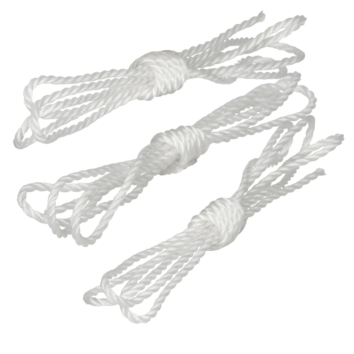 Three white ropes with knots, on a white background.