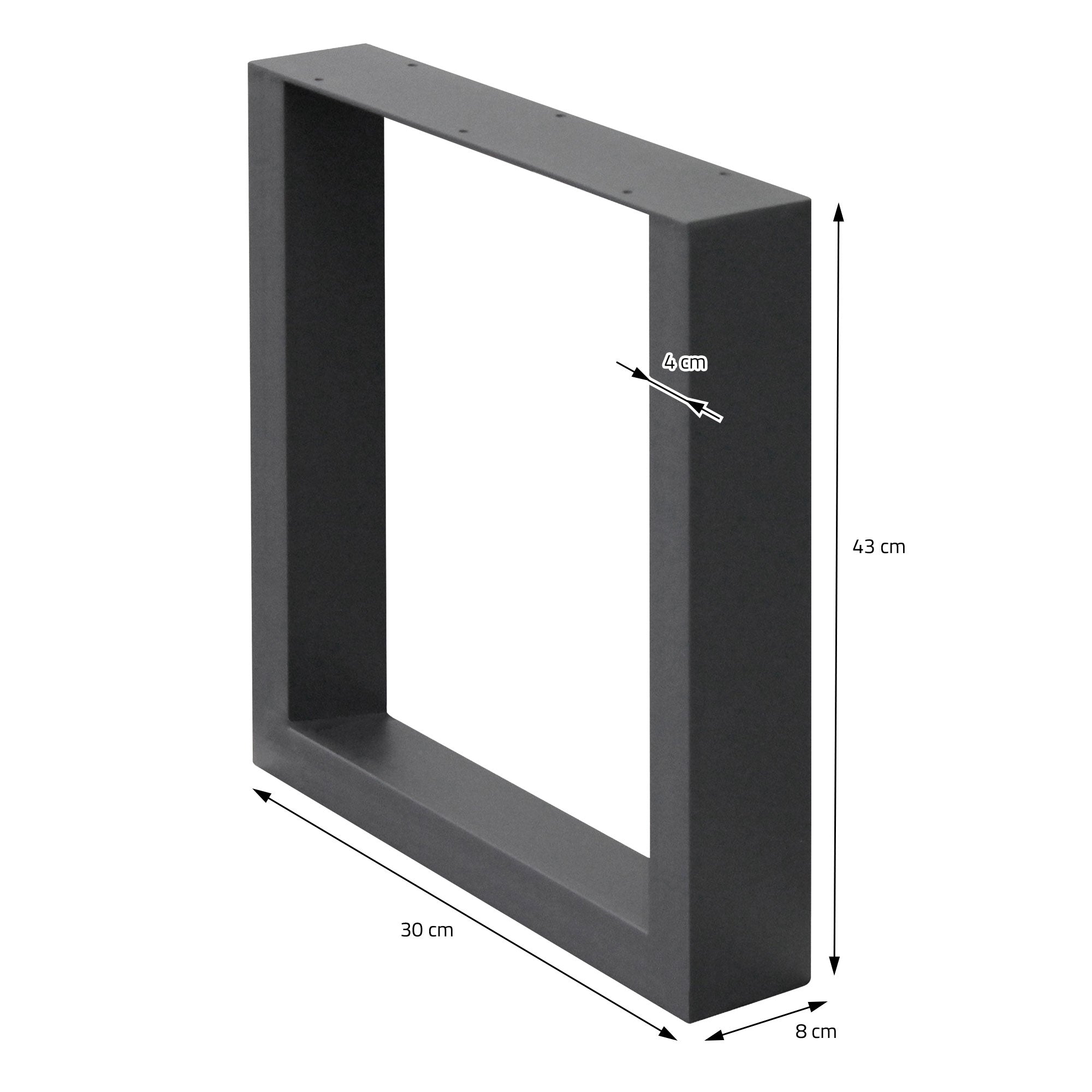 Telaio nero rettangolare con misure, 43 cm di altezza, 30 cm di larghezza.