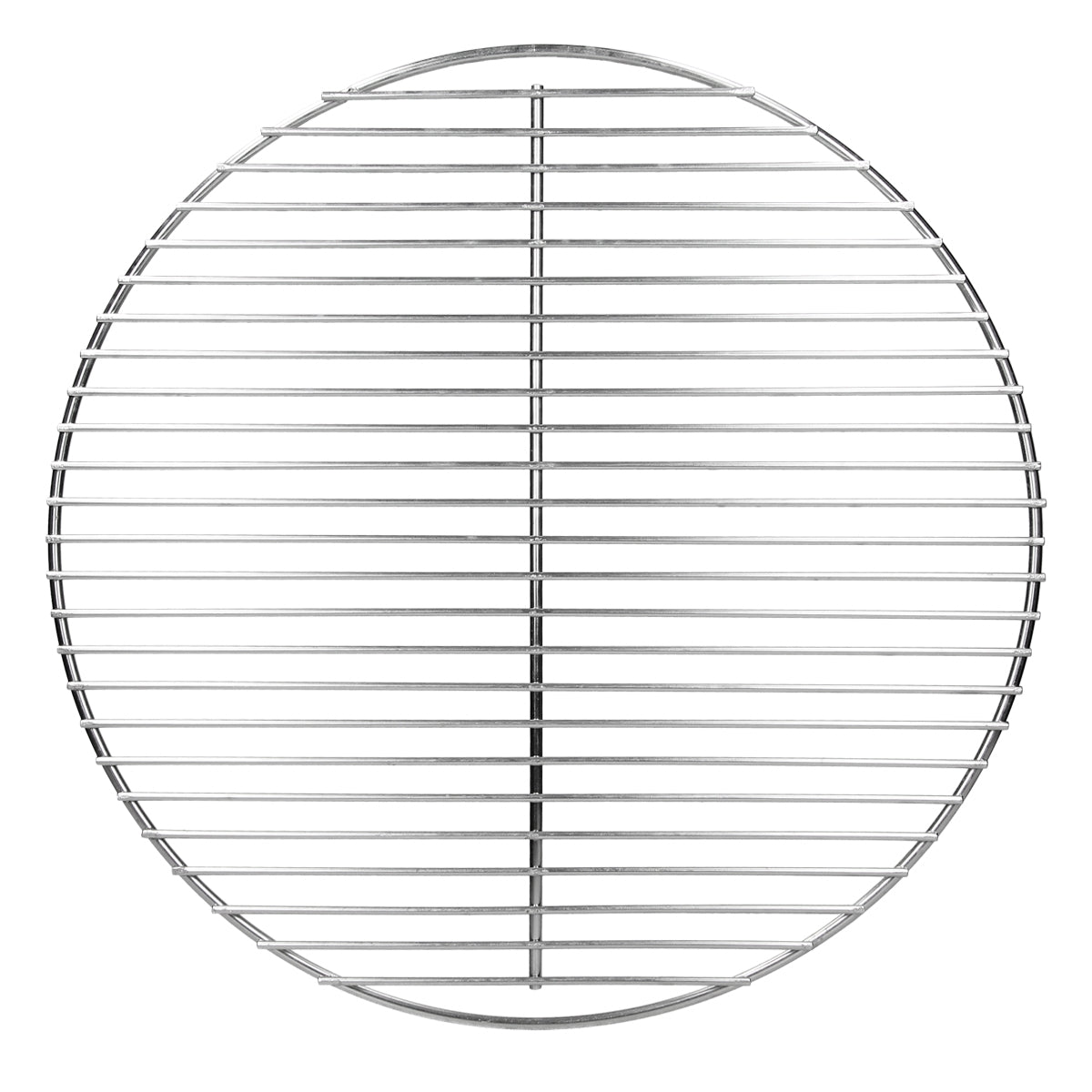 Rond grillrooster met horizontale en verticale spijlen.