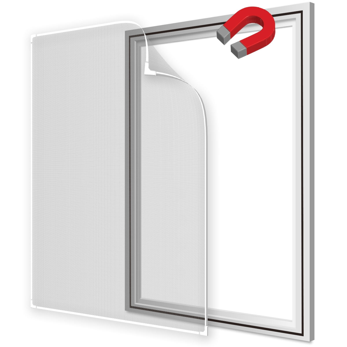Insect protection screen with a magnetic frame that can be easily removed.