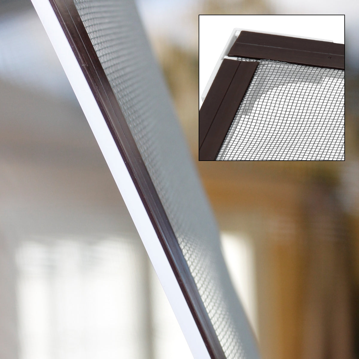 Close-up of a window with an insect screen.