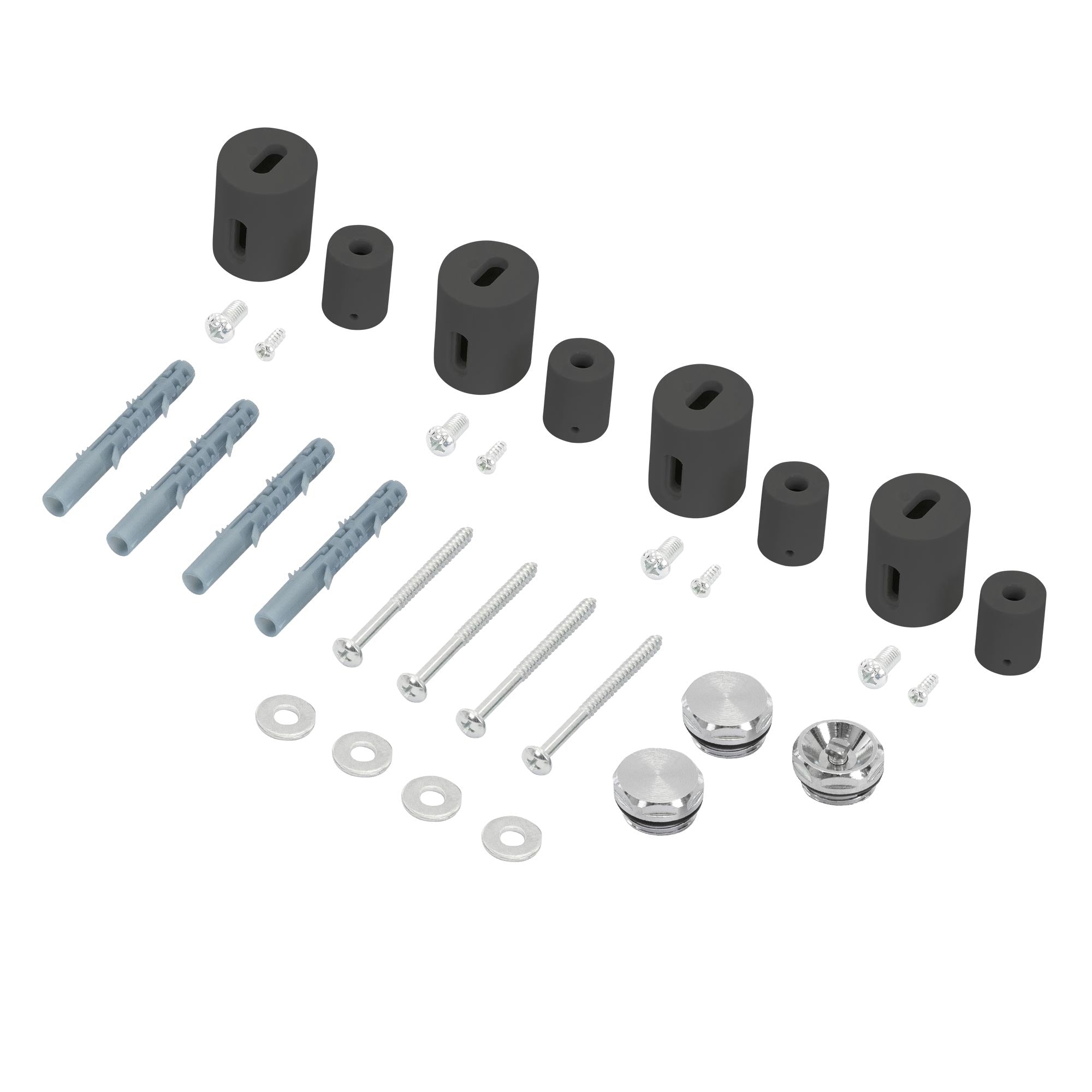 Matériel de montage composé de différentes vis, chevilles et rondelles.