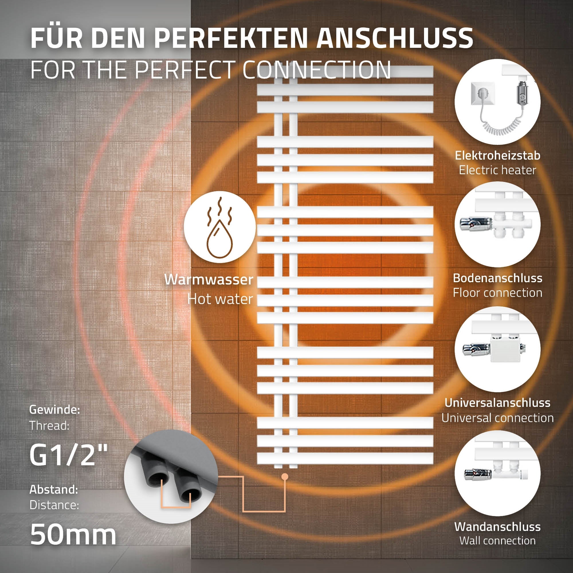 Grafik mit Anschlussmöglichkeiten für ein Heizsystem.