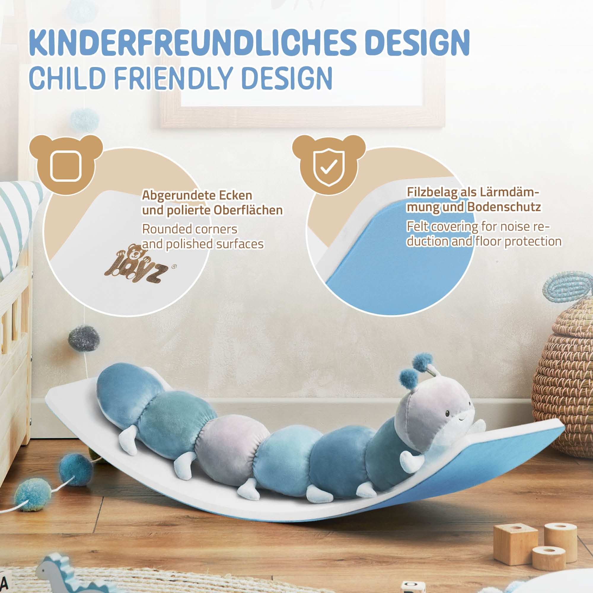 Ein Wackelbrett mit einem bunten, kindgerechten Design.